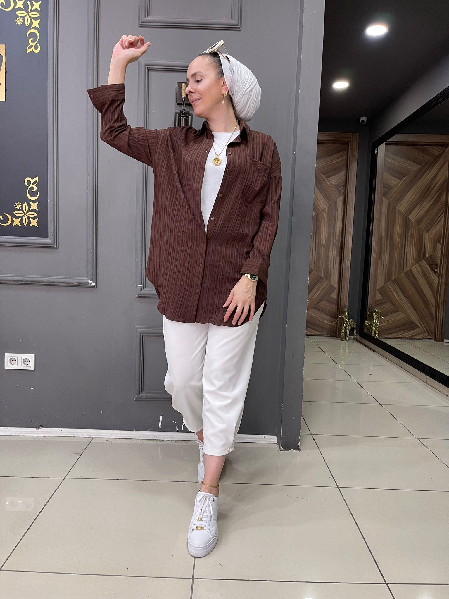 Bürümcük Oversize Gömlek Kahve
