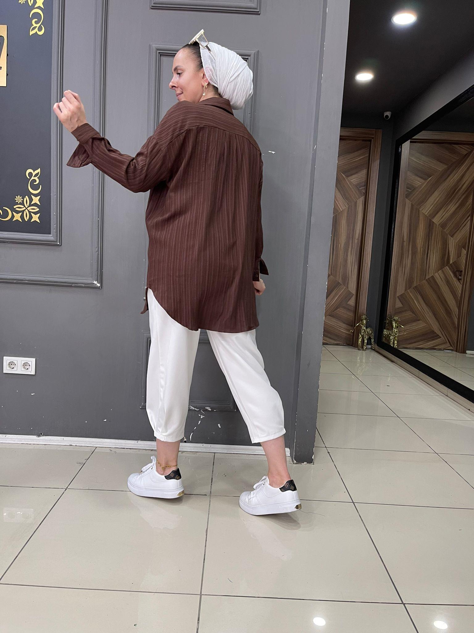 Bürümcük Oversize Gömlek Kahve