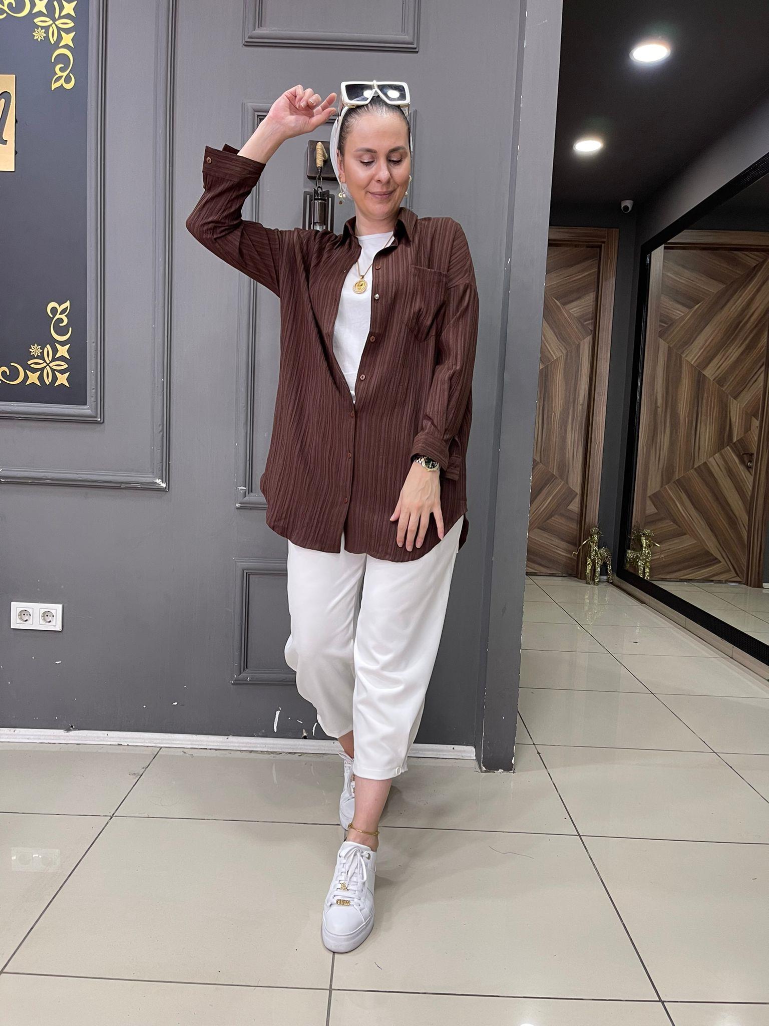 Bürümcük Oversize Gömlek Kahve