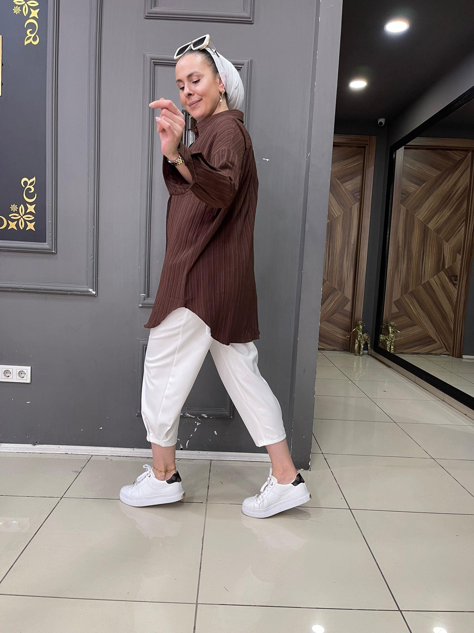 Bürümcük Oversize Gömlek Kahve