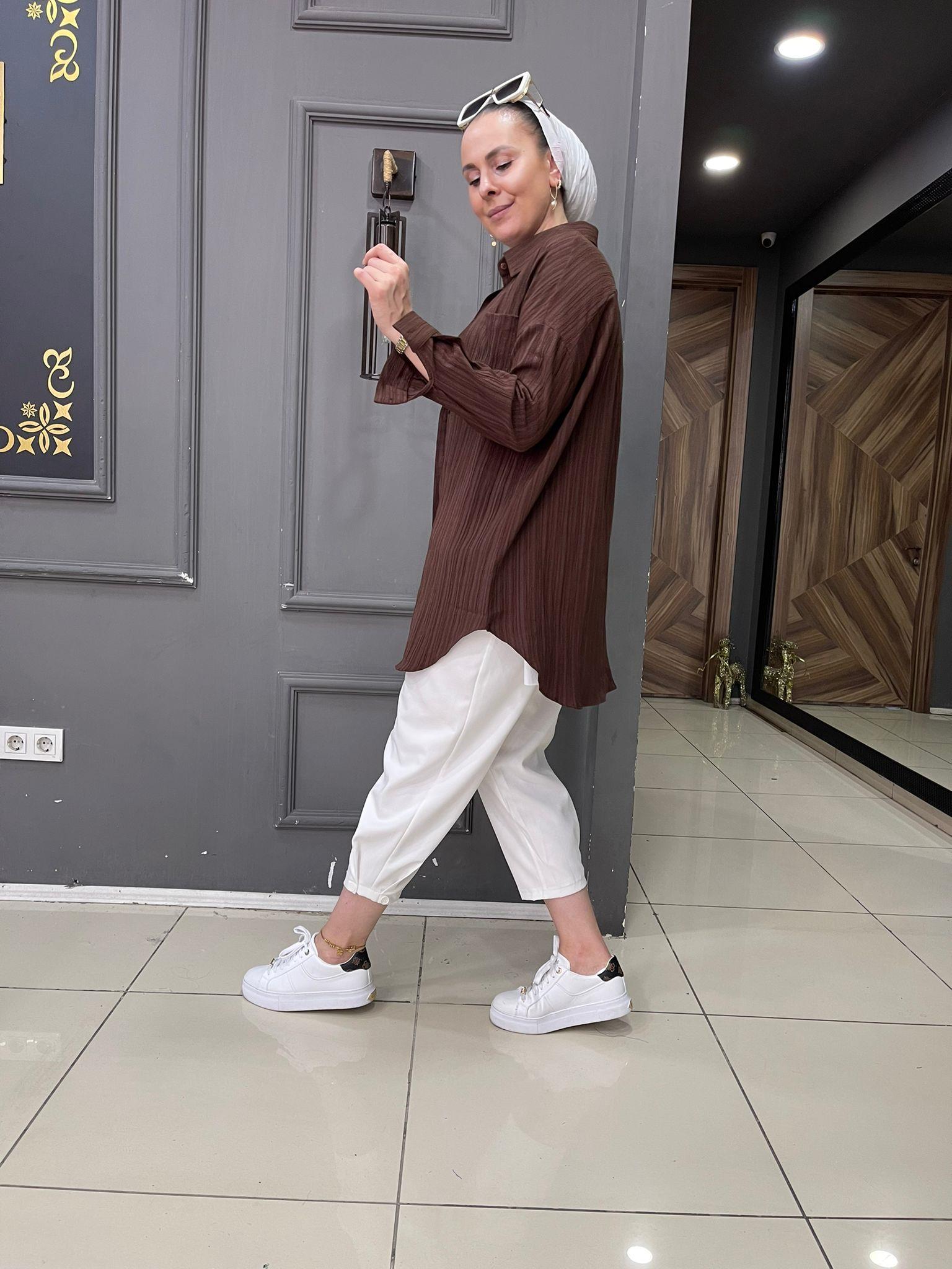 Bürümcük Oversize Gömlek Kahve