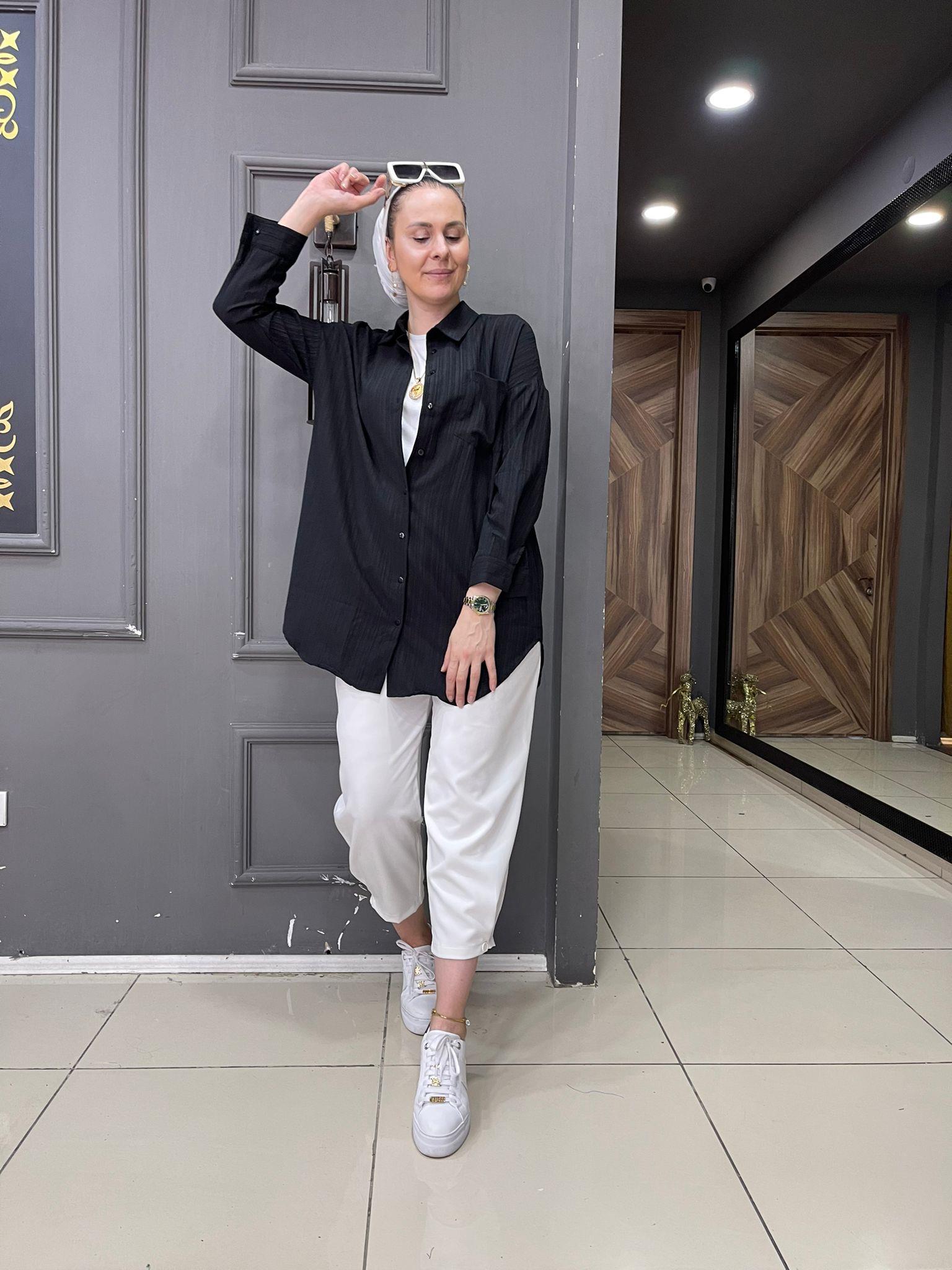 Bürümcük Oversize Gömlek Siyah