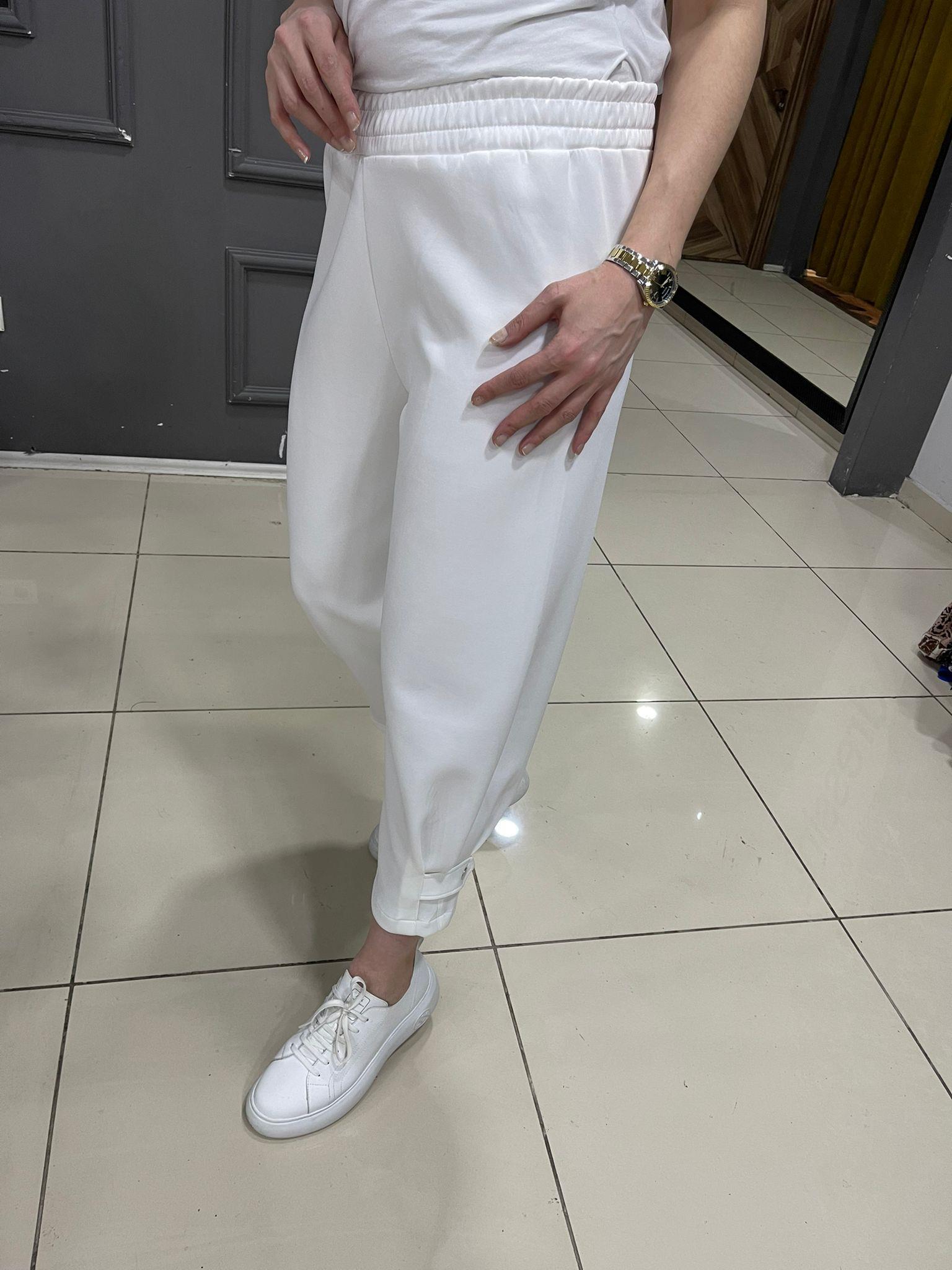 Paça Çıtçıt Şalvar Scuba Pantolon Beyaz
