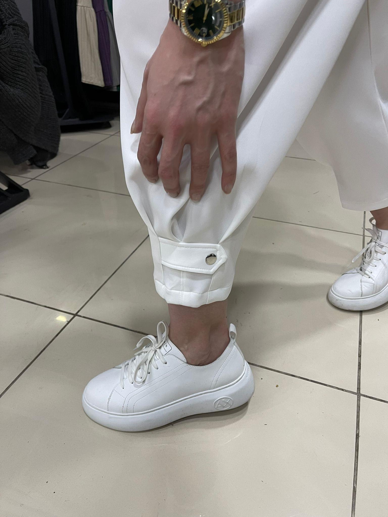 Paça Çıtçıt Şalvar Scuba Pantolon Beyaz