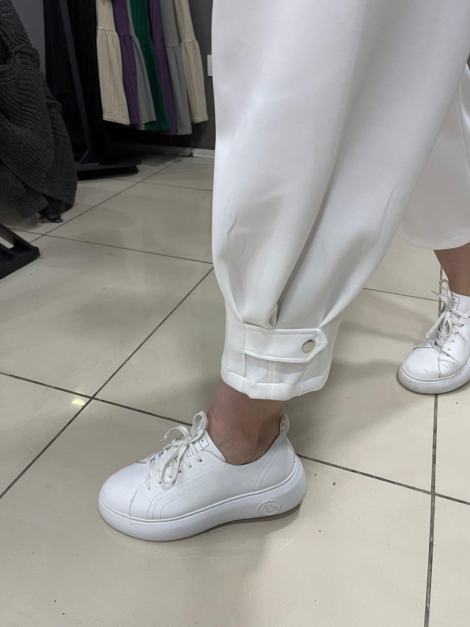 Paça Çıtçıt Şalvar Scuba Pantolon Beyaz