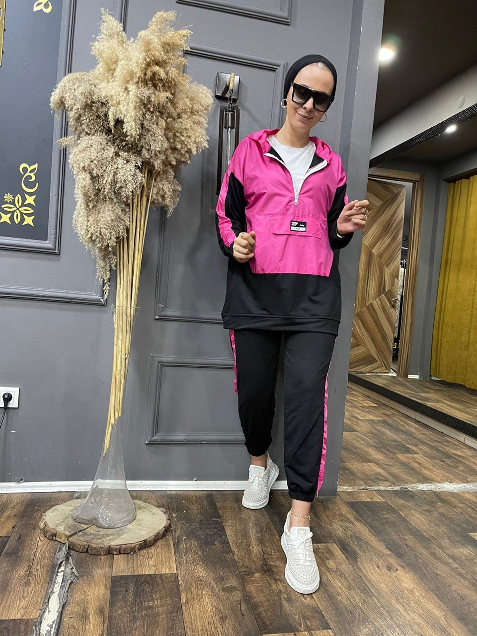 Paraşütlü Kahve Siyah Pembe Eşofman Takımı