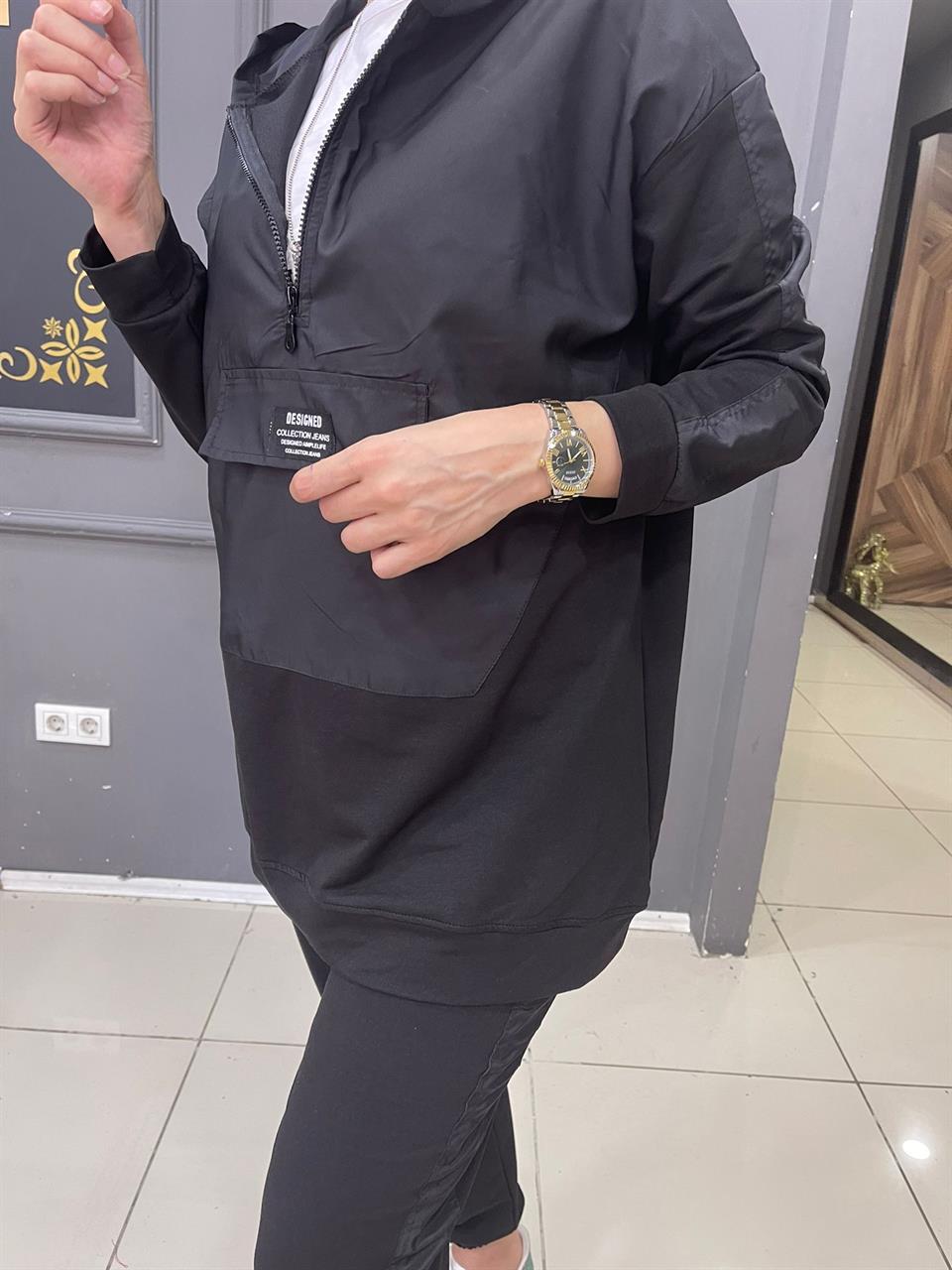 Paraşütlü Siyah Eşofman Takım