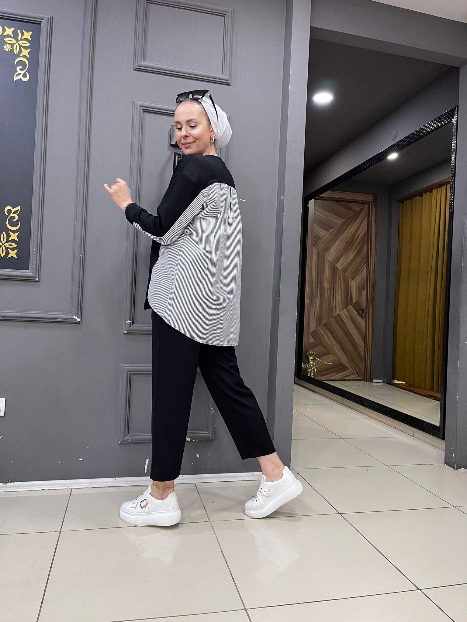 Siyah Gömlek Detaylı Eşofman Takımı