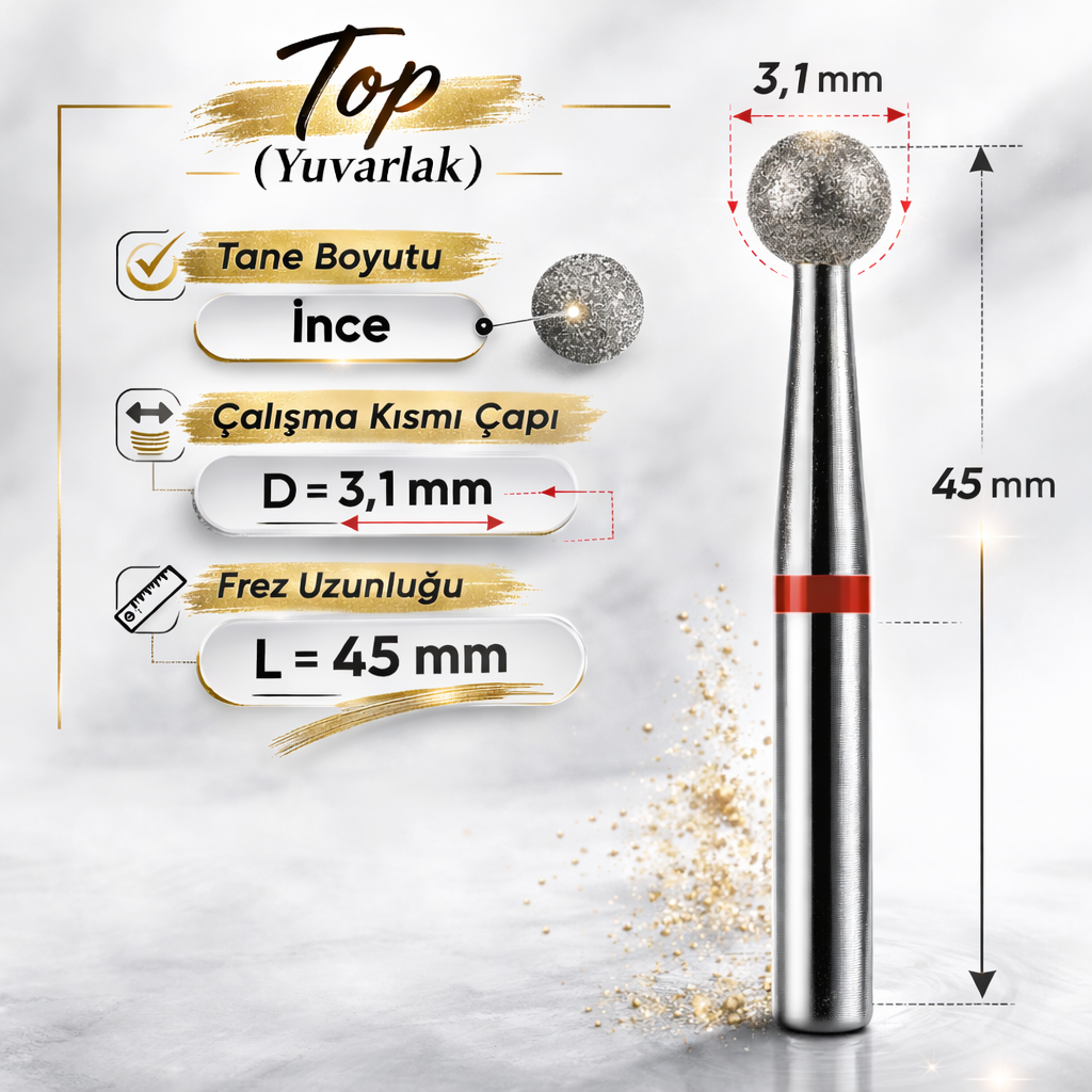 Mia ProfessionalTırnak İçin Freze UçlarıElmas Freze başlık Top (Orta Yumuşak Kırmızı ) 0,31 mm