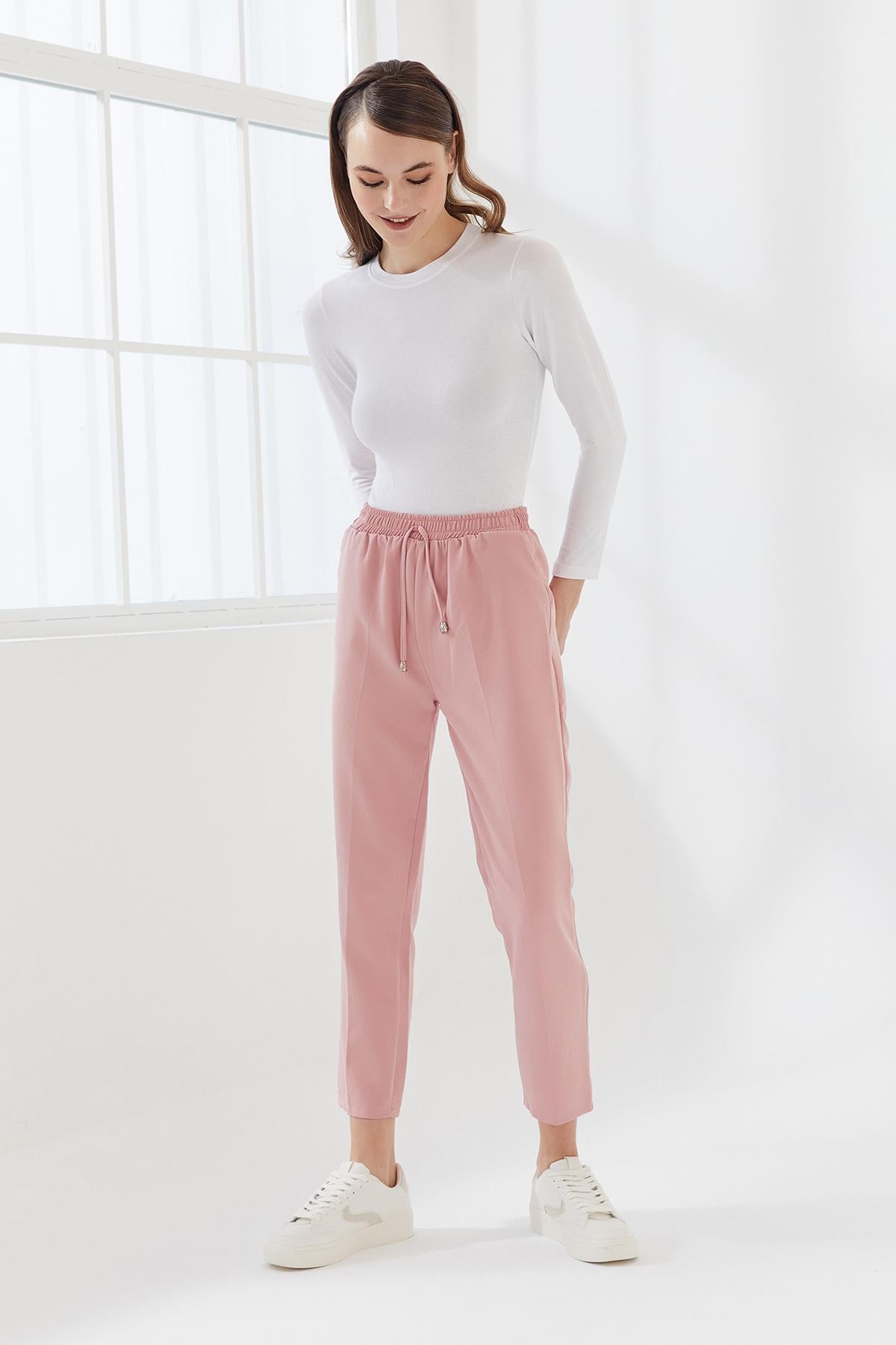 DADALİ Beli Lastikli Cepli Pantolon Pudra