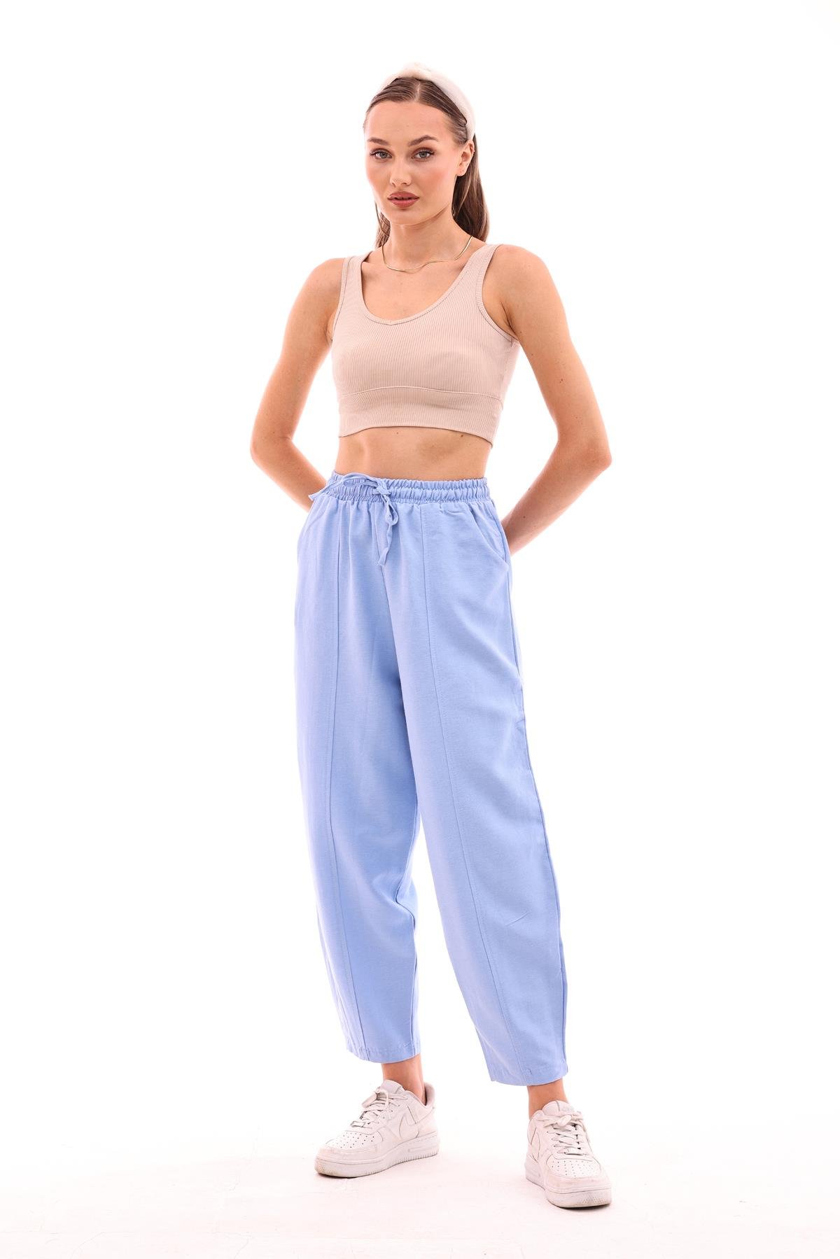 DADALİ Beli Lastikli Şalvar Pantolon Bebe Mavisi