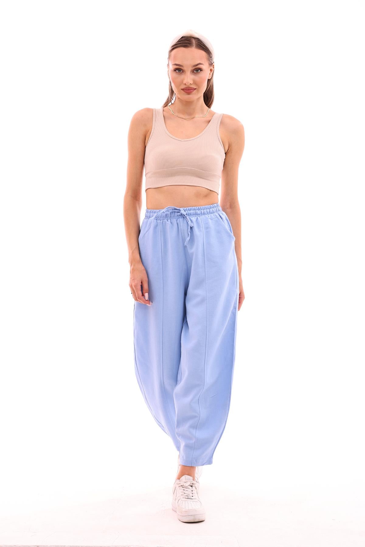 DADALİ Beli Lastikli Şalvar Pantolon Bebe Mavisi