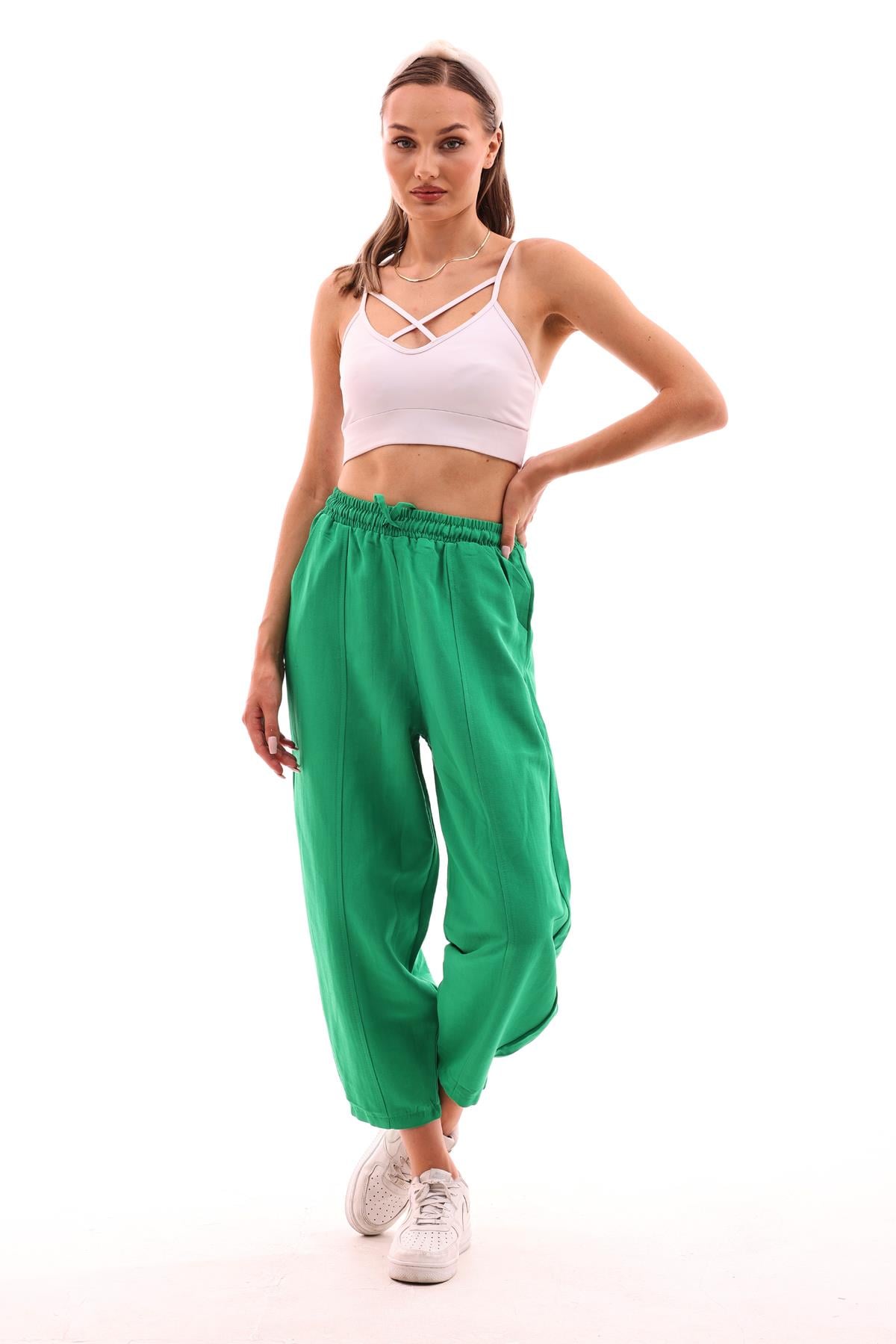 DADALİ Beli Lastikli Şalvar Pantolon Benetton Yeşil
