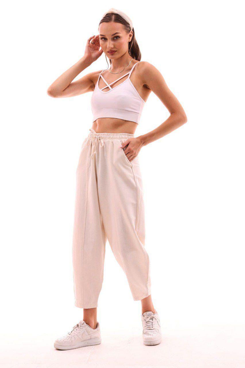 DADALİ Beli Lastikli Şalvar Pantolon Ekru