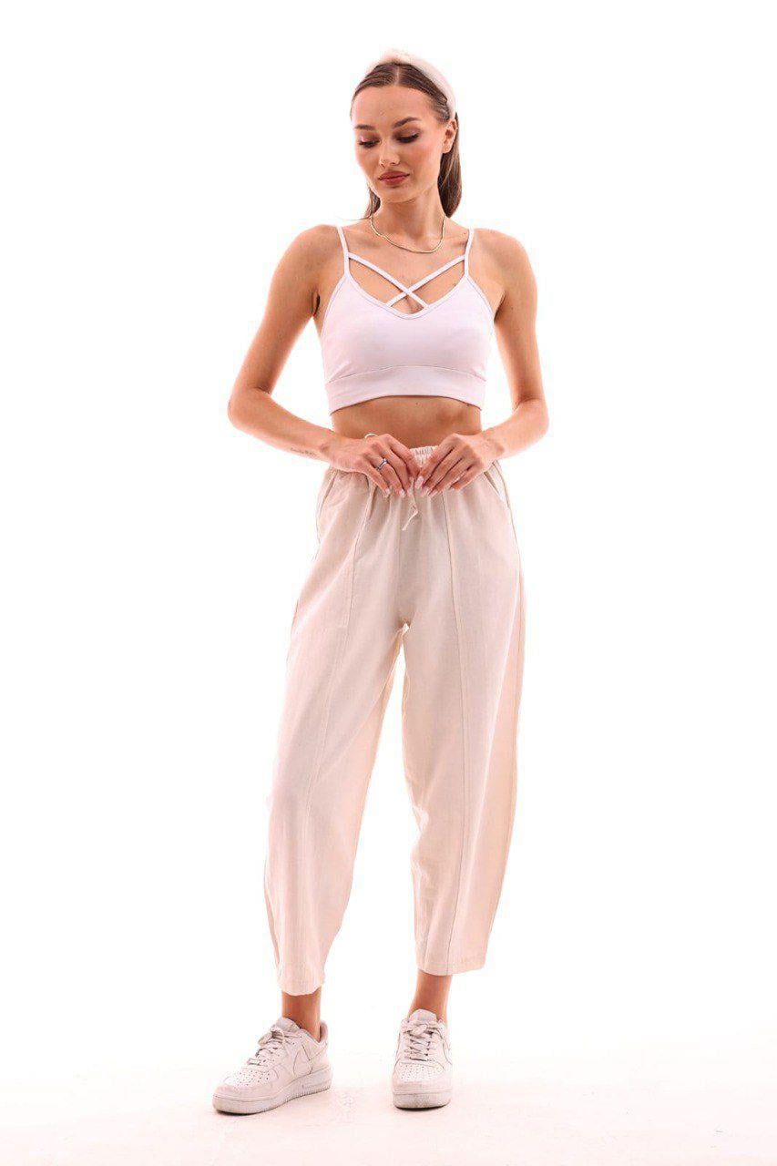 DADALİ Beli Lastikli Şalvar Pantolon Ekru