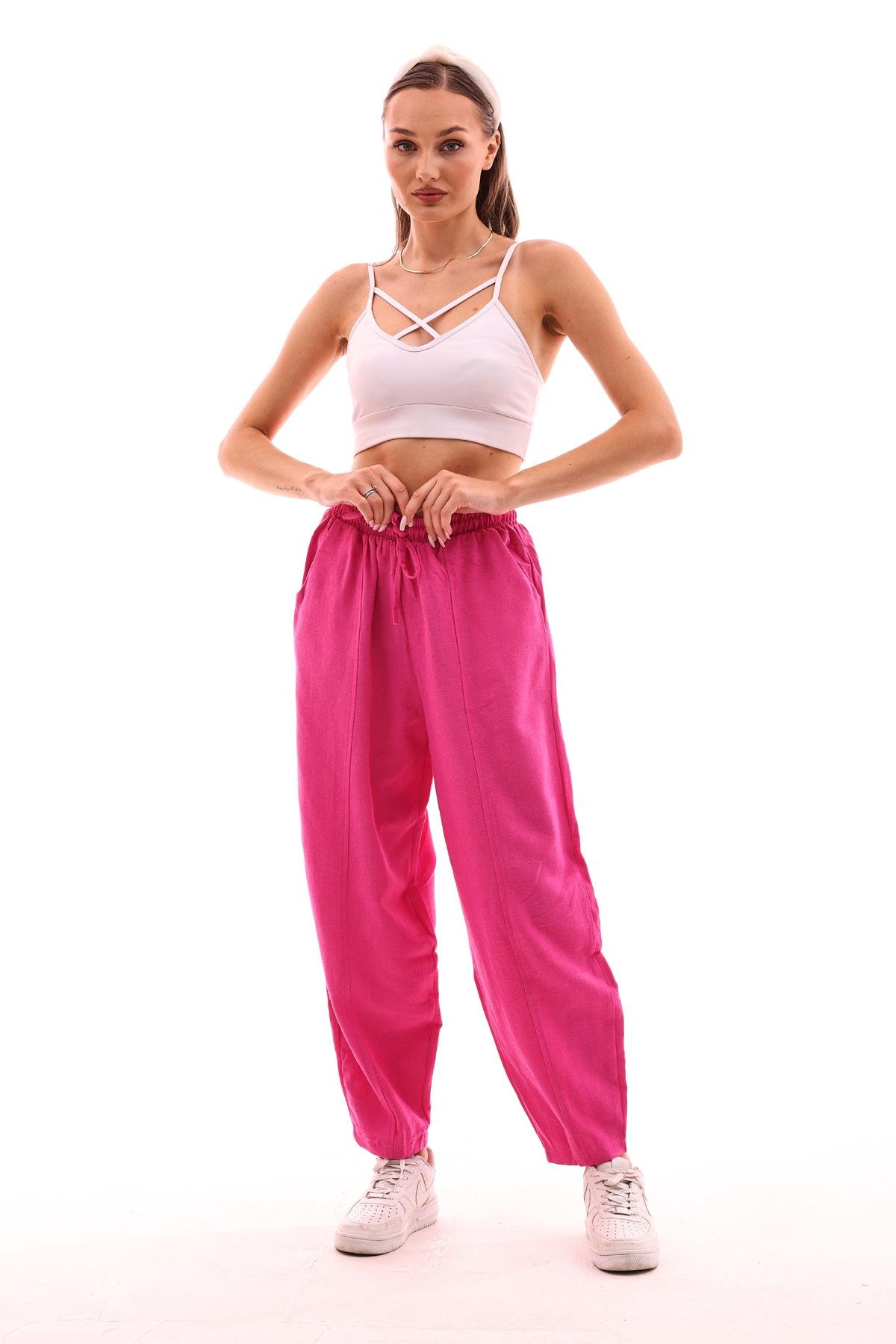 DADALİ Beli Lastikli Şalvar Pantolon Fuşya