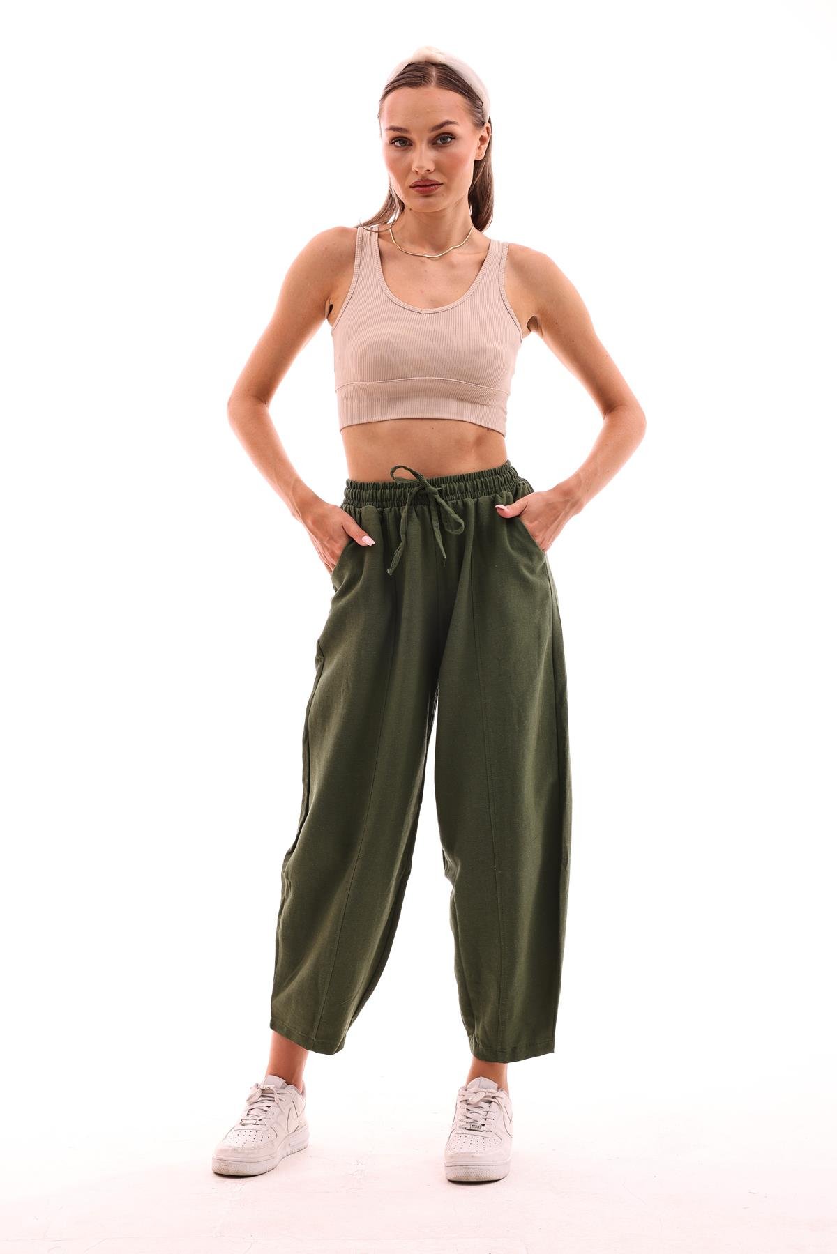 DADALİ Beli Lastikli Şalvar Pantolon Haki