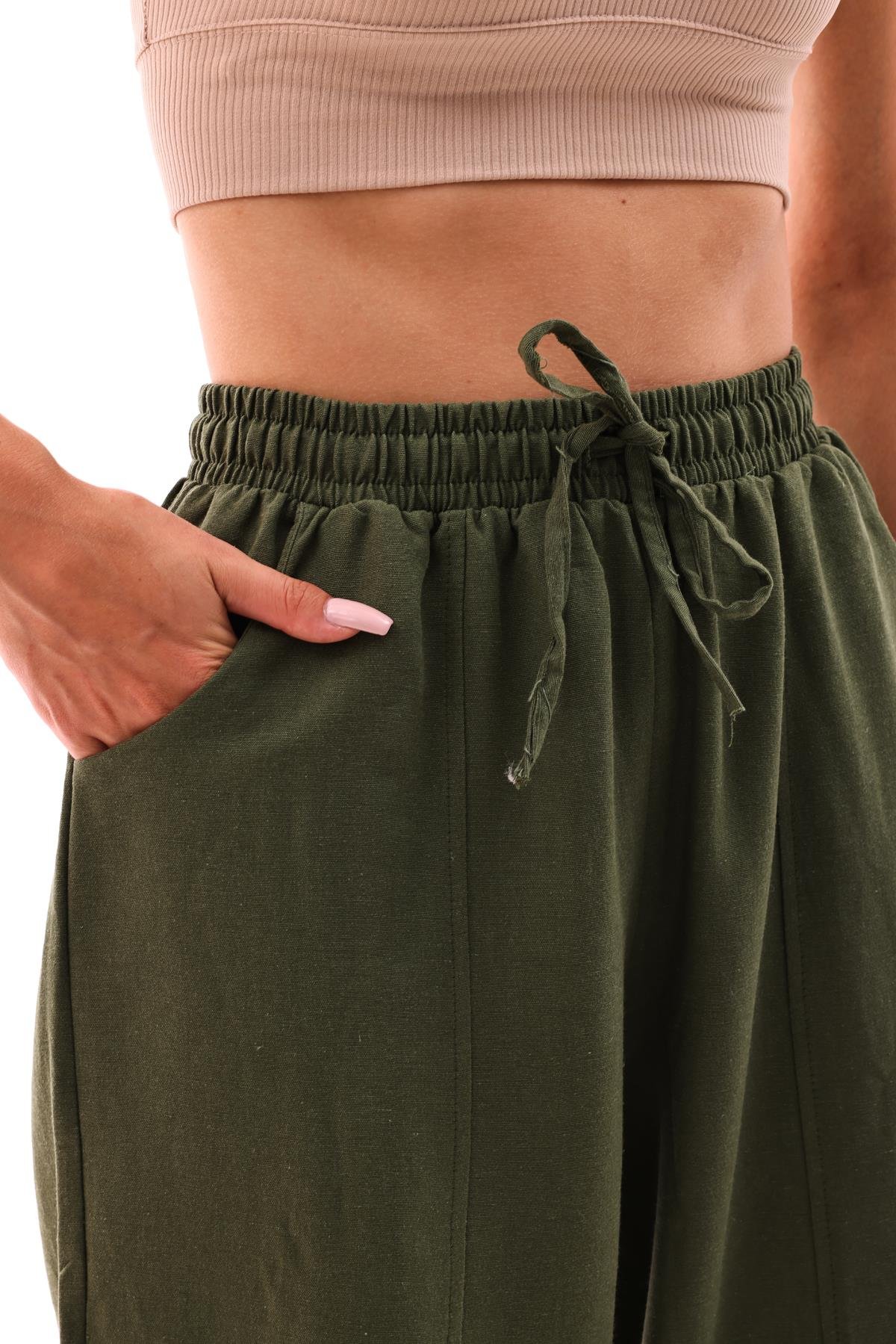 DADALİ Beli Lastikli Şalvar Pantolon Haki