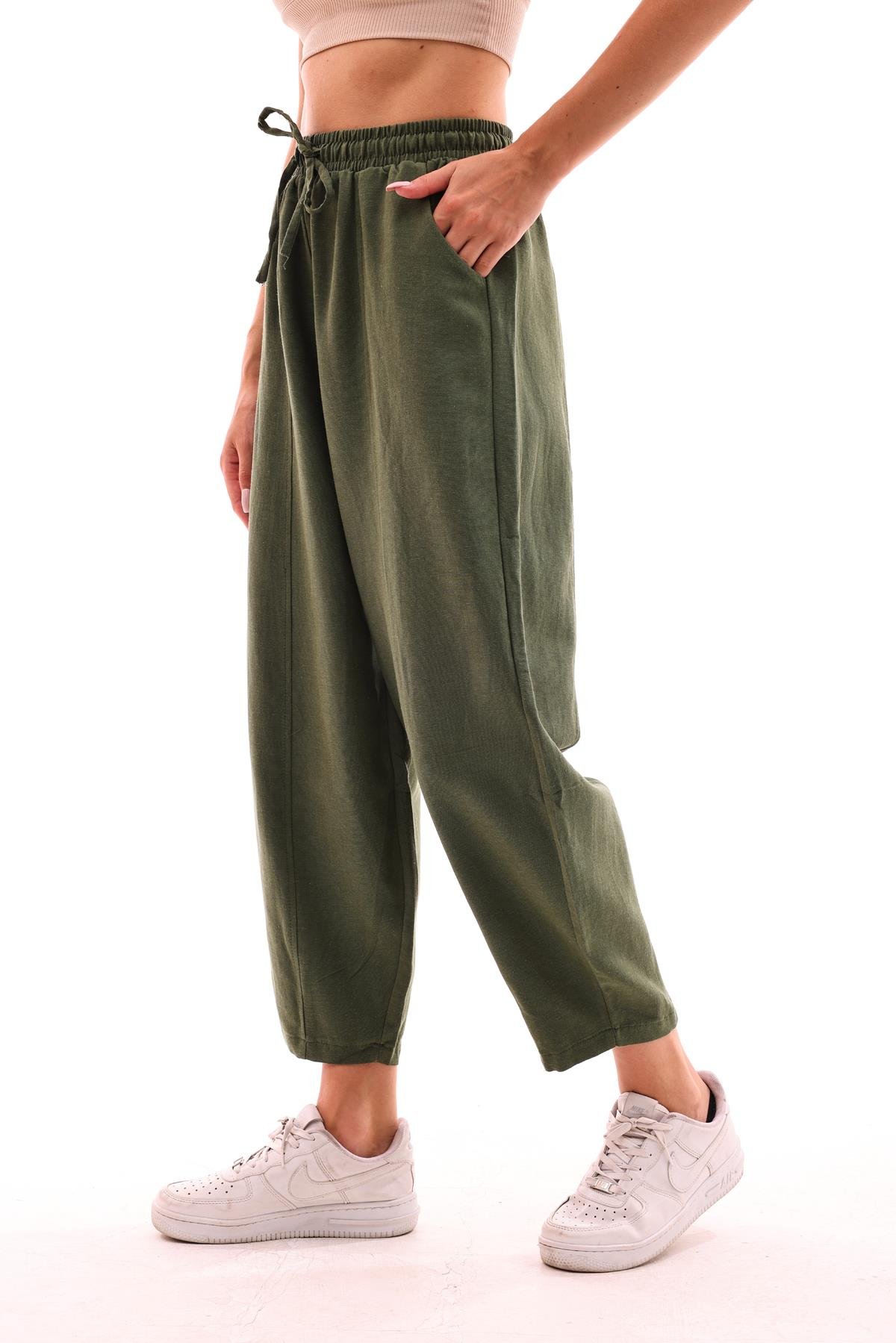 DADALİ Beli Lastikli Şalvar Pantolon Haki