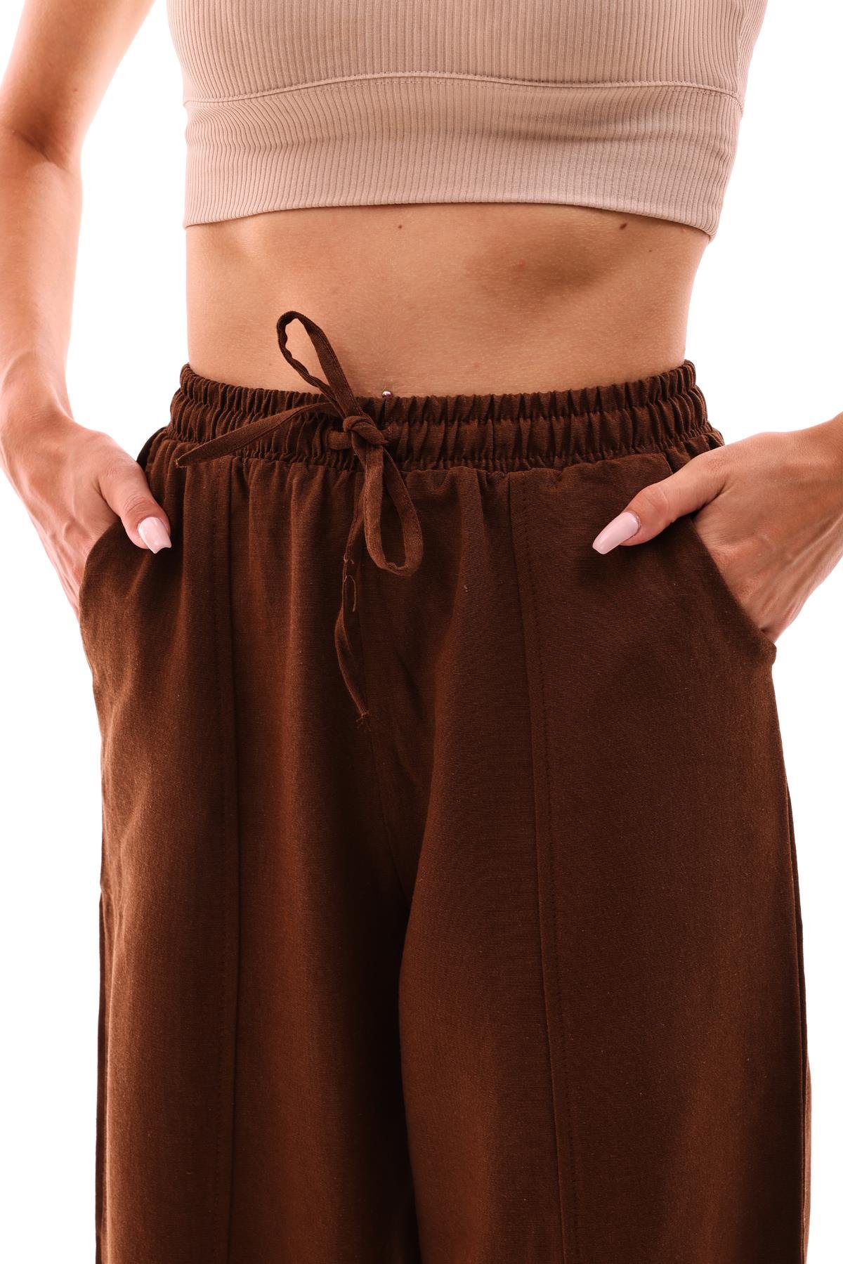 DADALİ Beli Lastikli Şalvar Pantolon Kahve