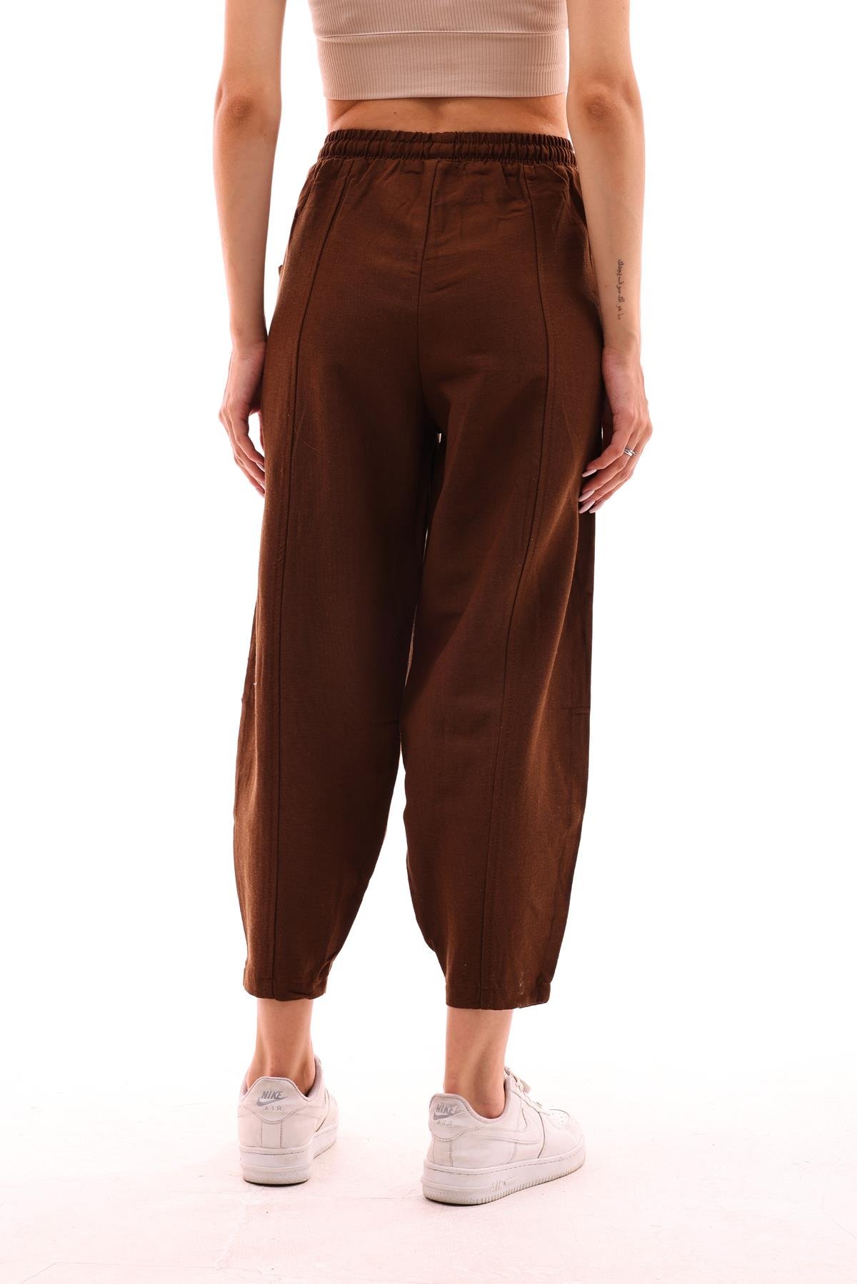 DADALİ Beli Lastikli Şalvar Pantolon Kahve