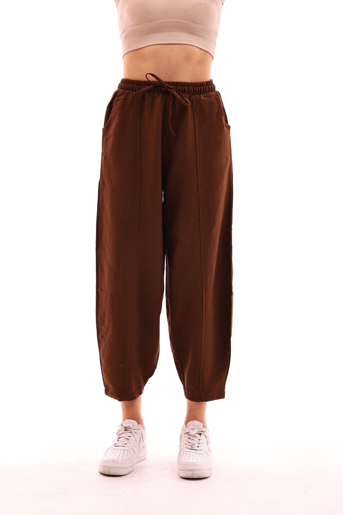 DADALİ Beli Lastikli Şalvar Pantolon Kahve