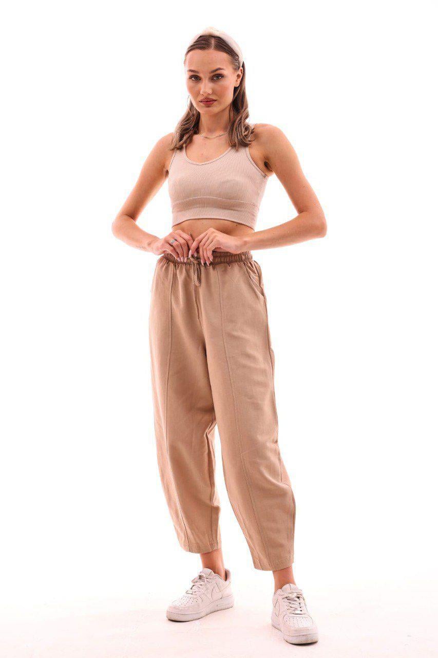 DADALİ Beli Lastikli Şalvar Pantolon Vizon