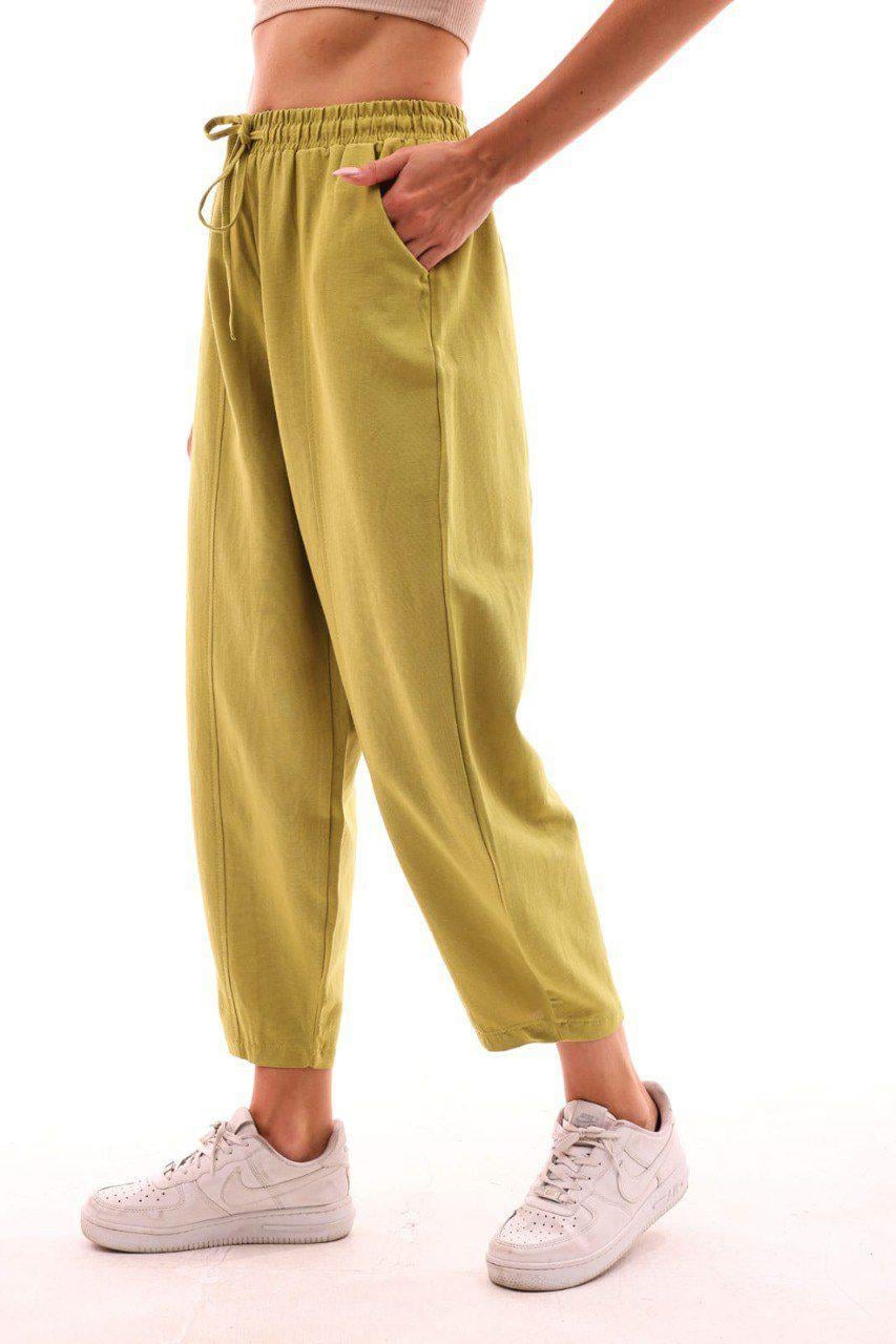 DADALİ Beli Lastikli Şalvar Pantolon Yağ Yeşili