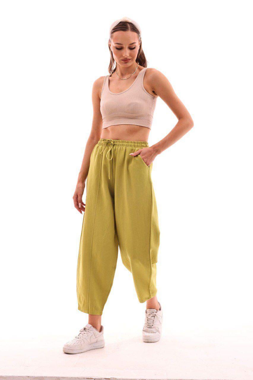 DADALİ Beli Lastikli Şalvar Pantolon Yağ Yeşili
