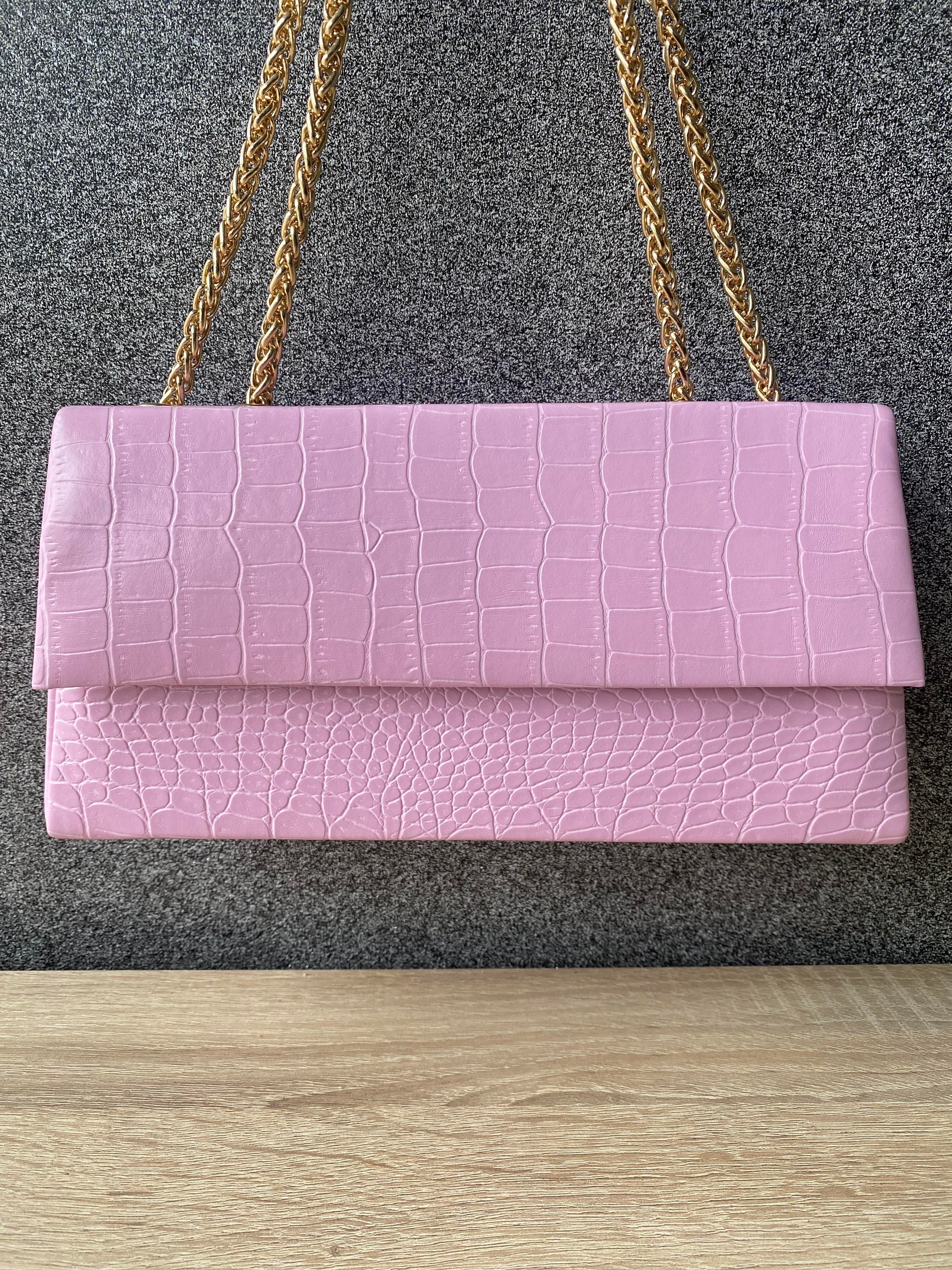 DADALİ Deri Görünümlü Kroko Desenli Zincirli Çanta Pembe