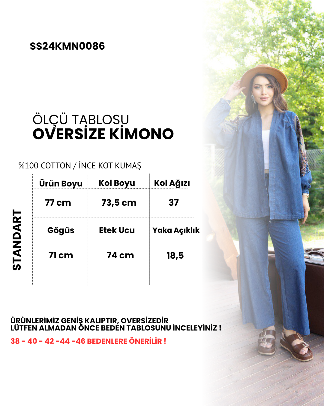 Dadali İnce Kot, Nakışlı Kimono Mavi