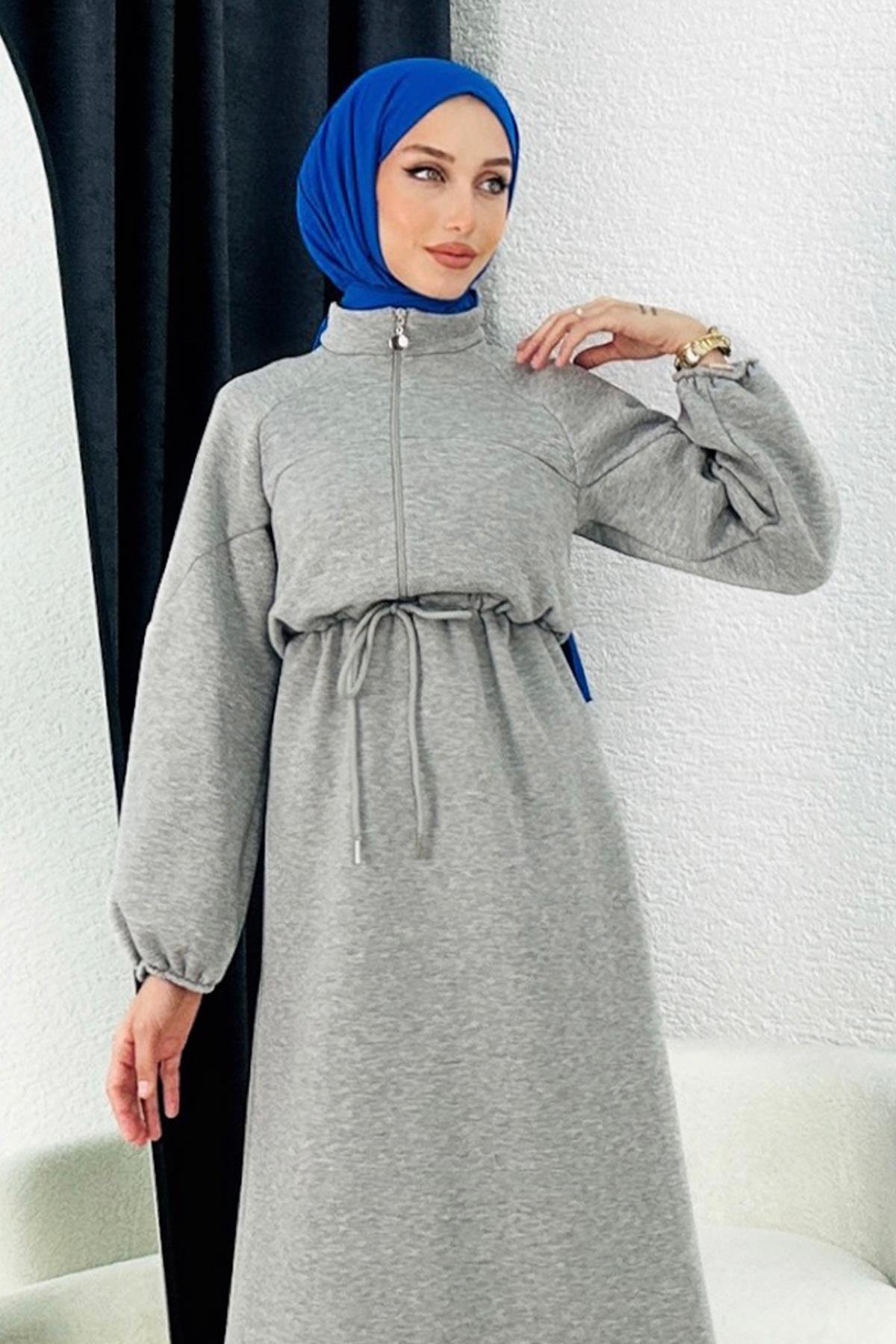 DADALİ Önden Bağcıklı Sweat Elbise Gri