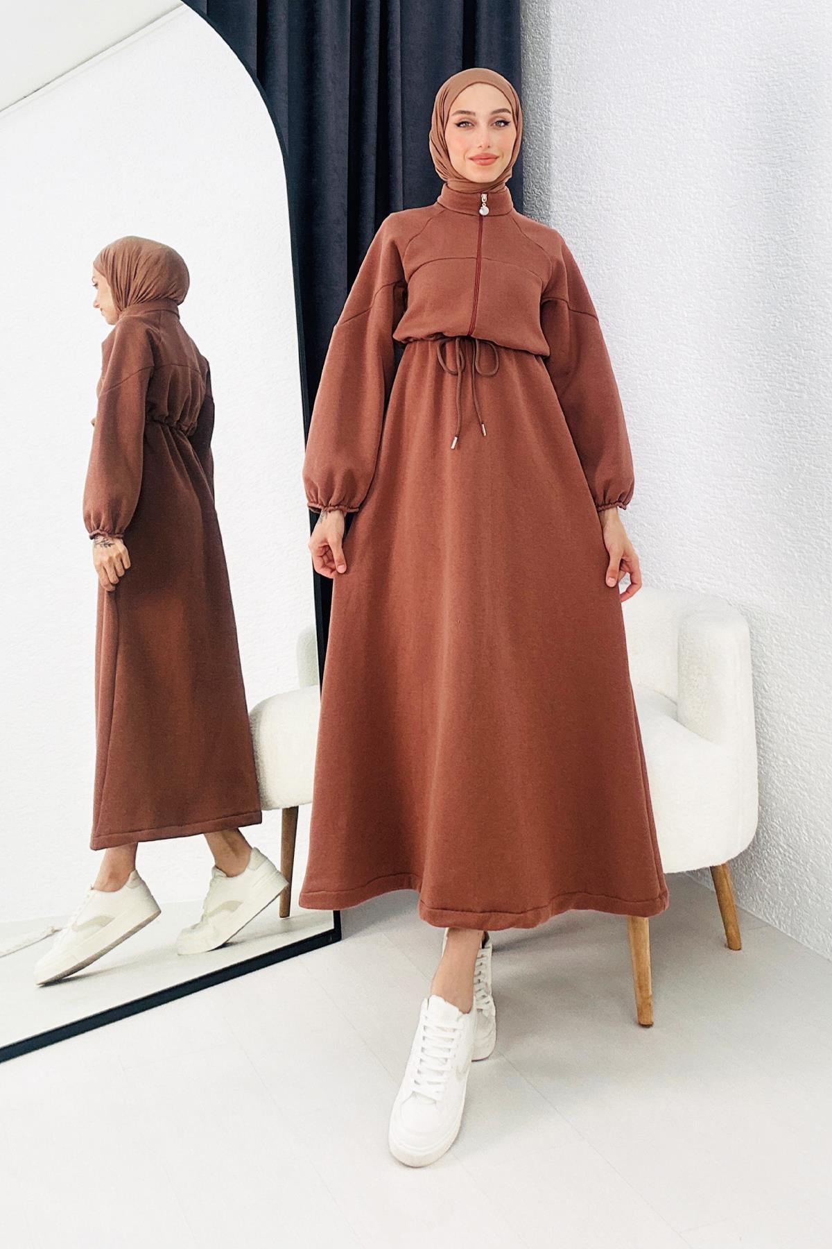 DADALİ Önden Bağcıklı Sweat Elbise Kahve