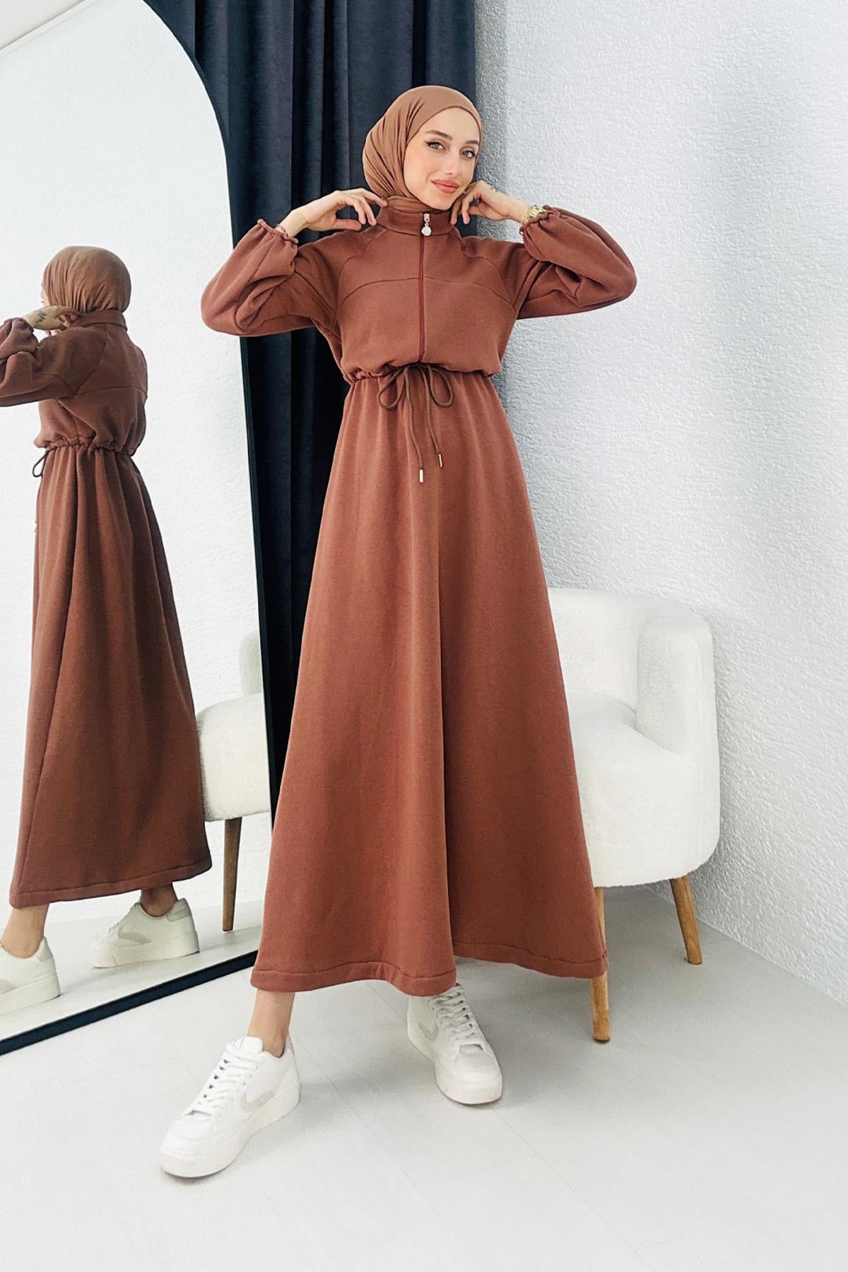 DADALİ Önden Bağcıklı Sweat Elbise Kahve