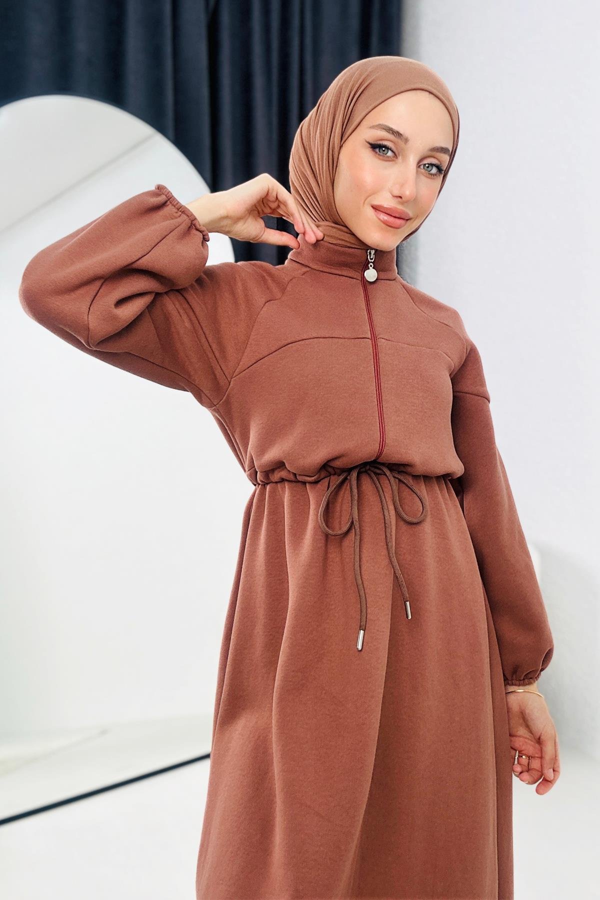 DADALİ Önden Bağcıklı Sweat Elbise Kahve