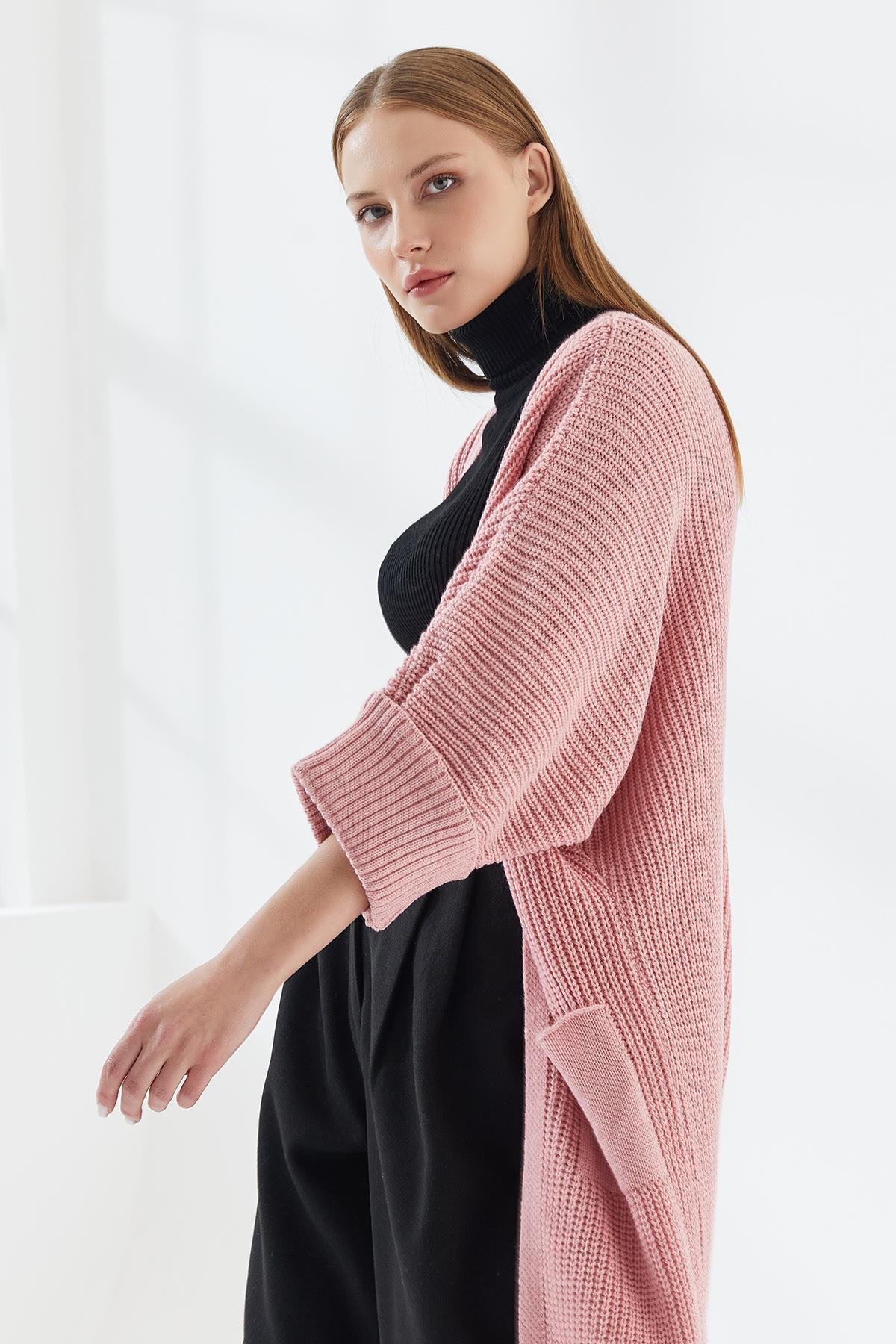 DADALİ Oversize Örme Triko Hırka Pembe