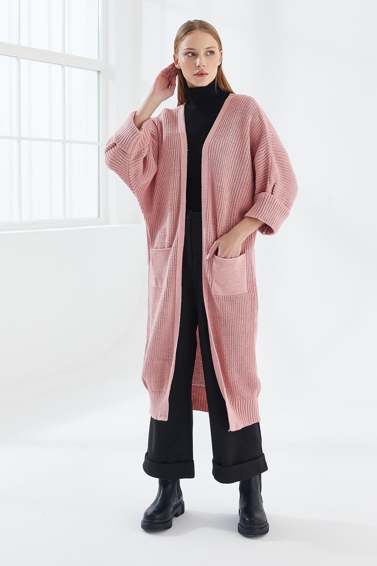 DADALİ Oversize Örme Triko Hırka Pembe