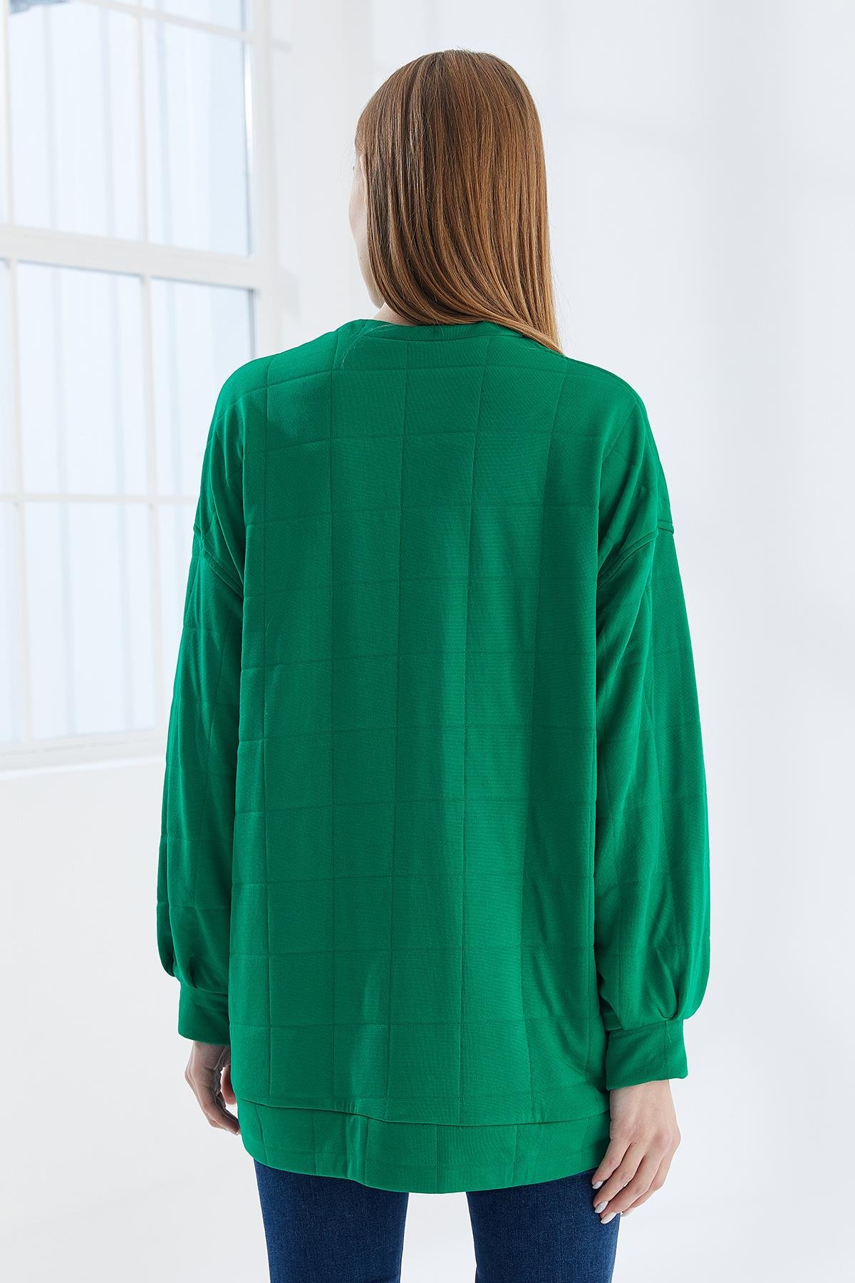 DADALİ Pile Detaylı Kare Desen Sweat Benetton Yeşil