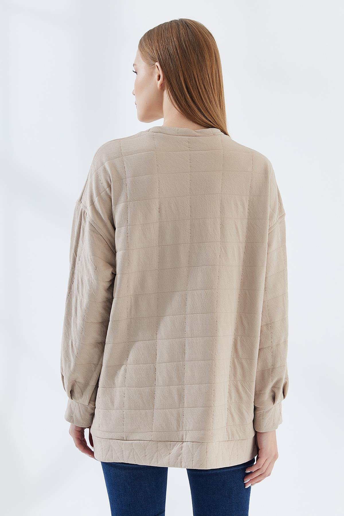 DADALİ Pile Detaylı Kare Desen Sweat Bej