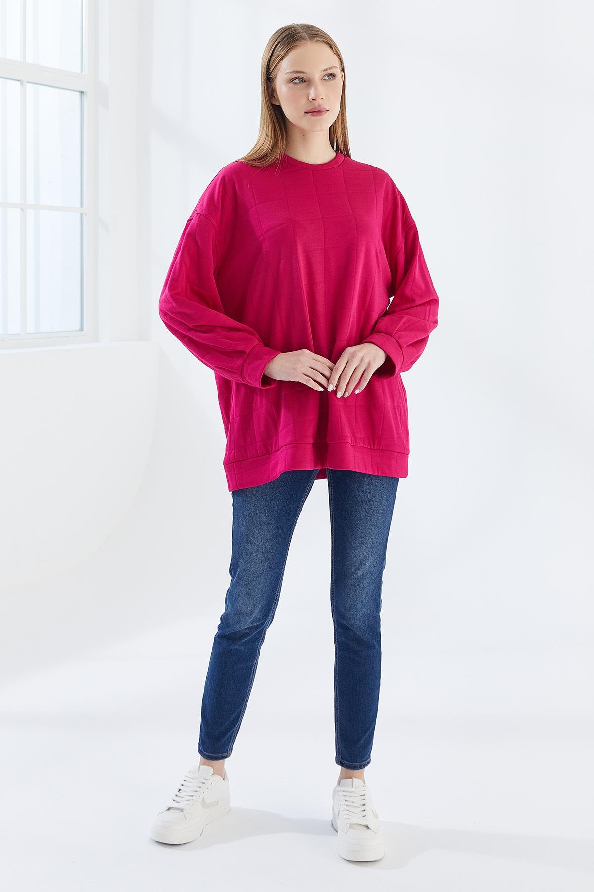 DADALİ Pile Detaylı Kare Desen Sweat Fuşya
