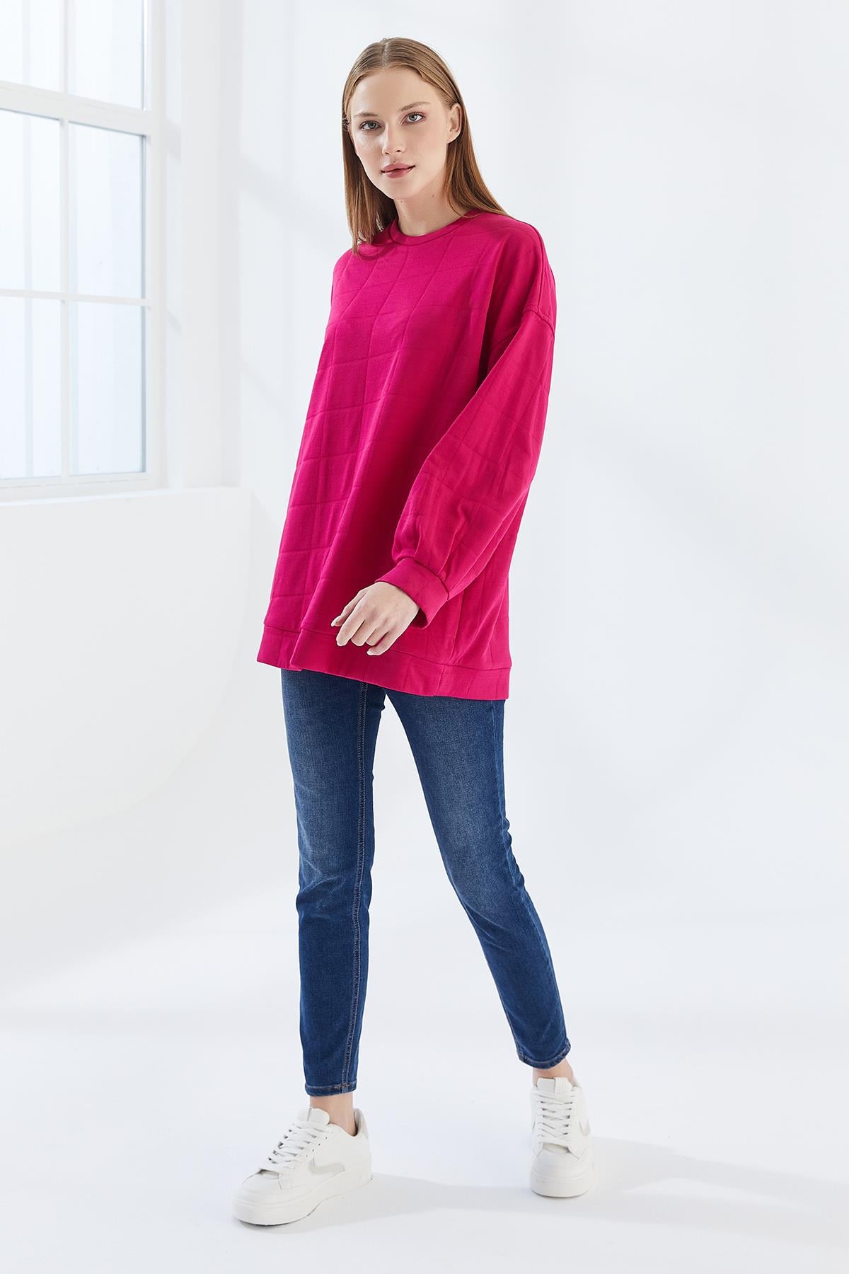 DADALİ Pile Detaylı Kare Desen Sweat Fuşya