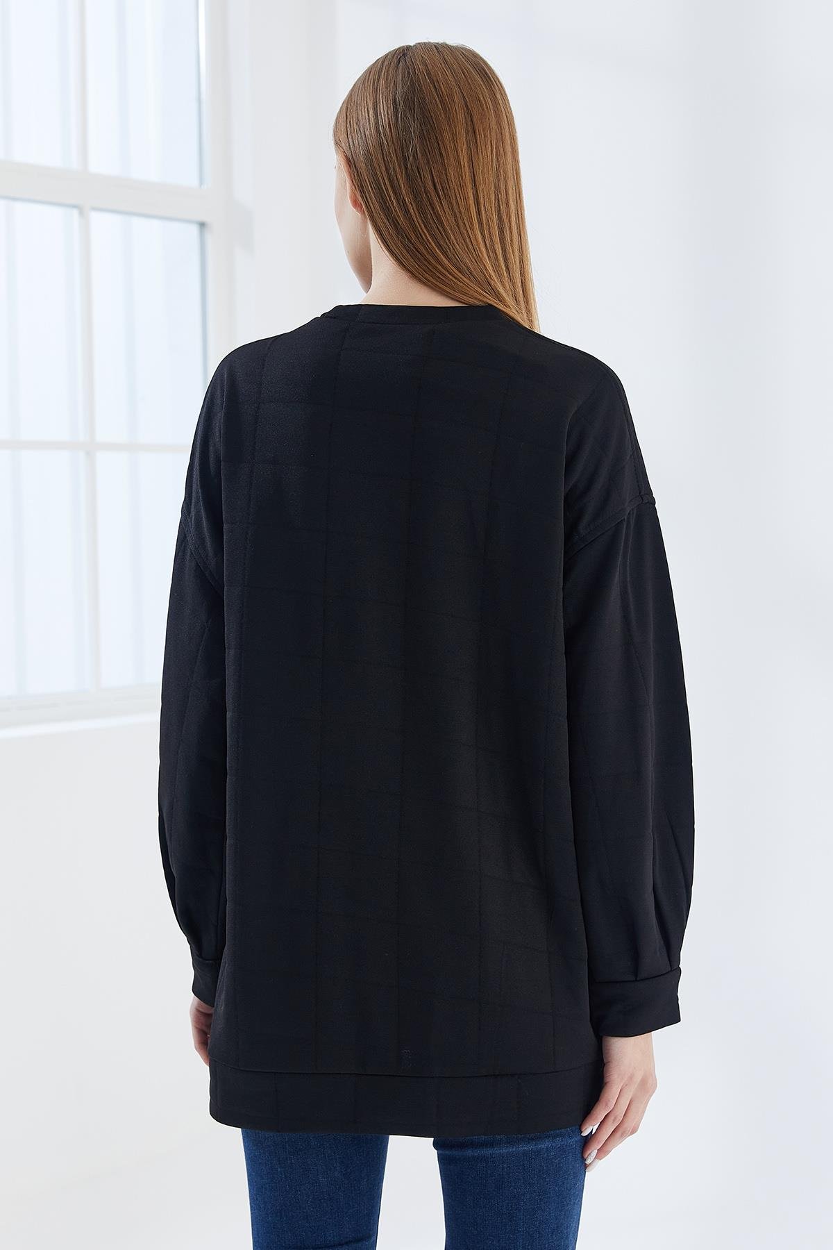 DADALİ Pile Detaylı Kare Desen Sweat Siyah