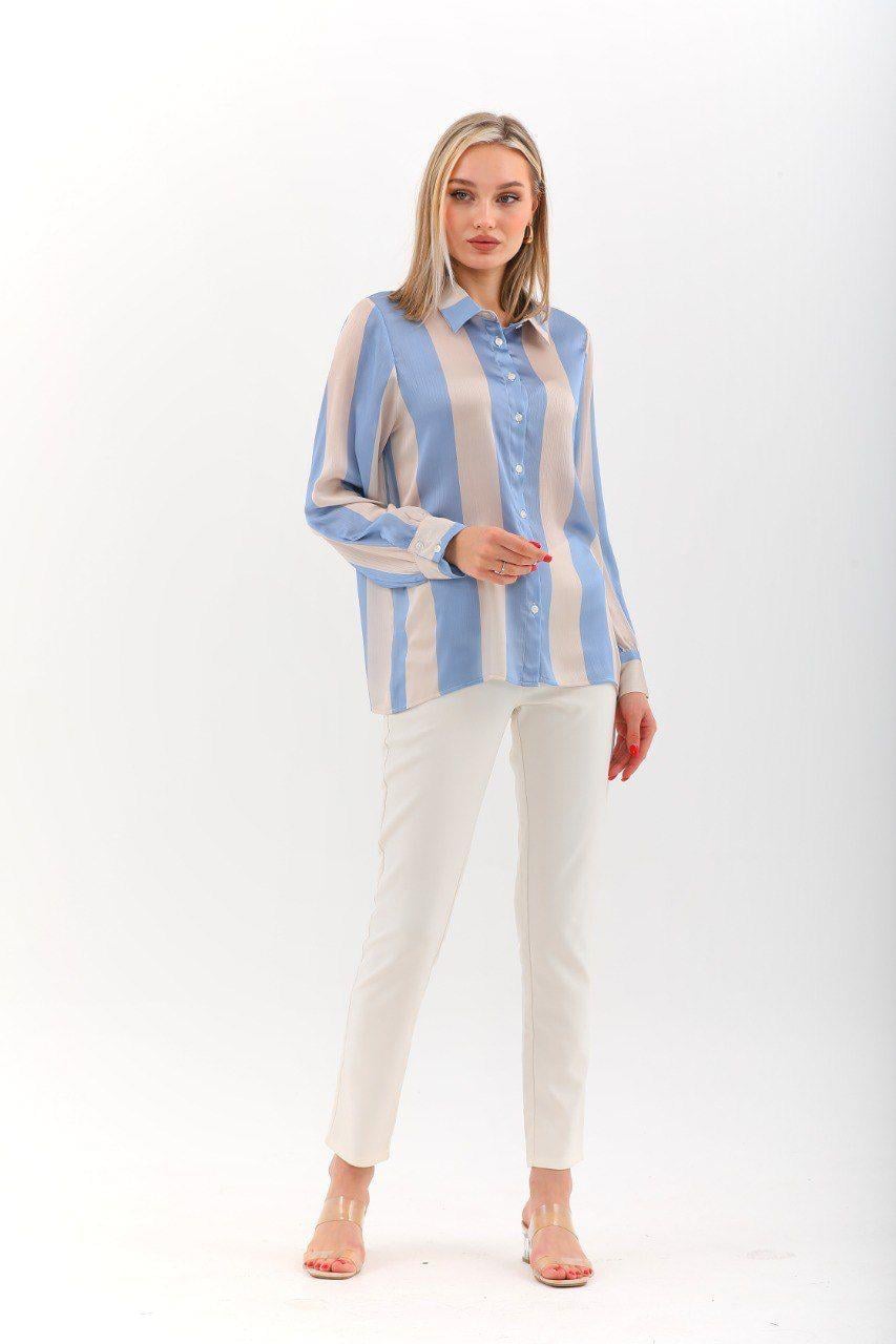 DADALİ SATEN DESENLİ BLUZ Bebe Mavisi