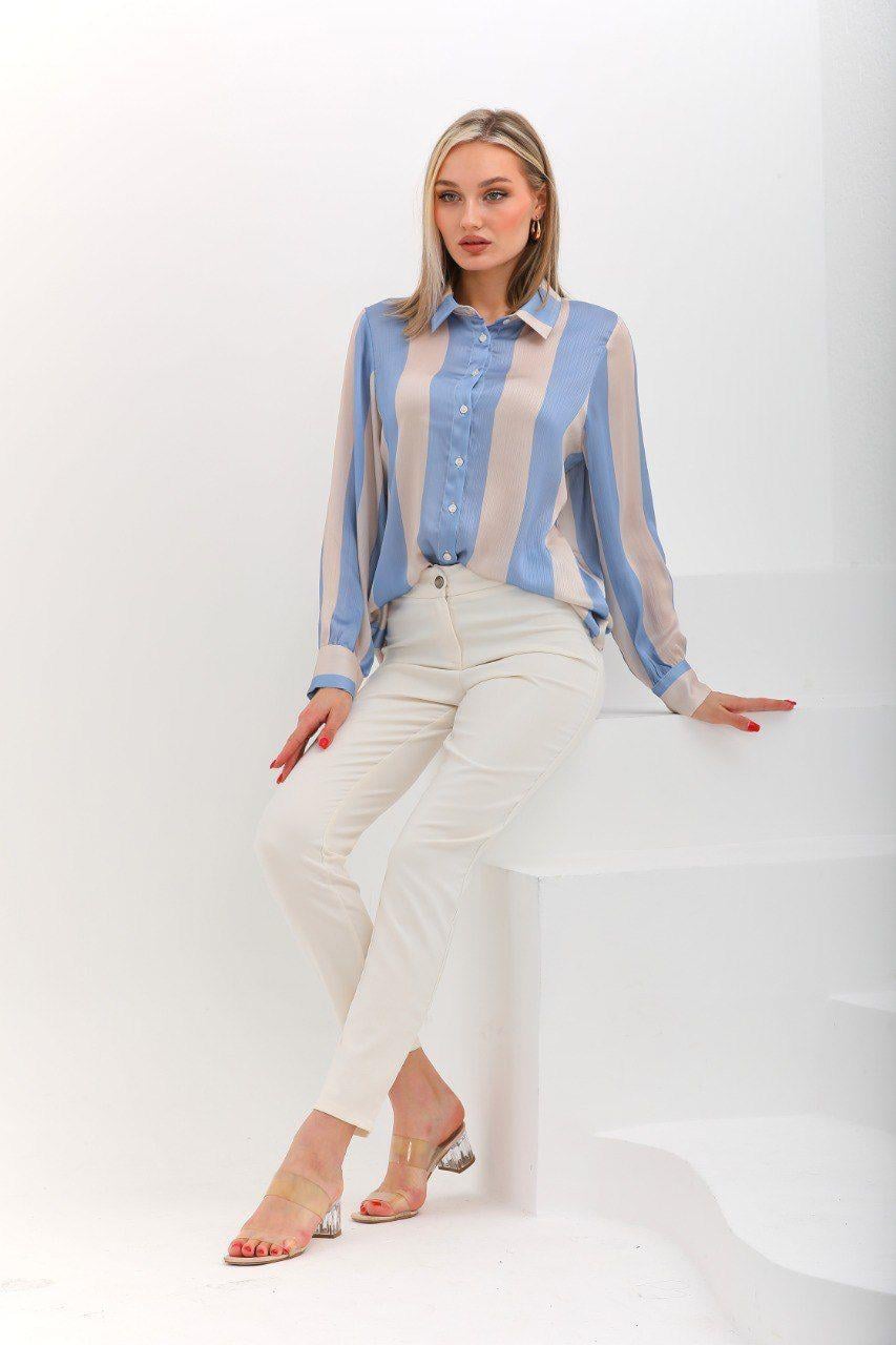 DADALİ SATEN DESENLİ BLUZ Bebe Mavisi