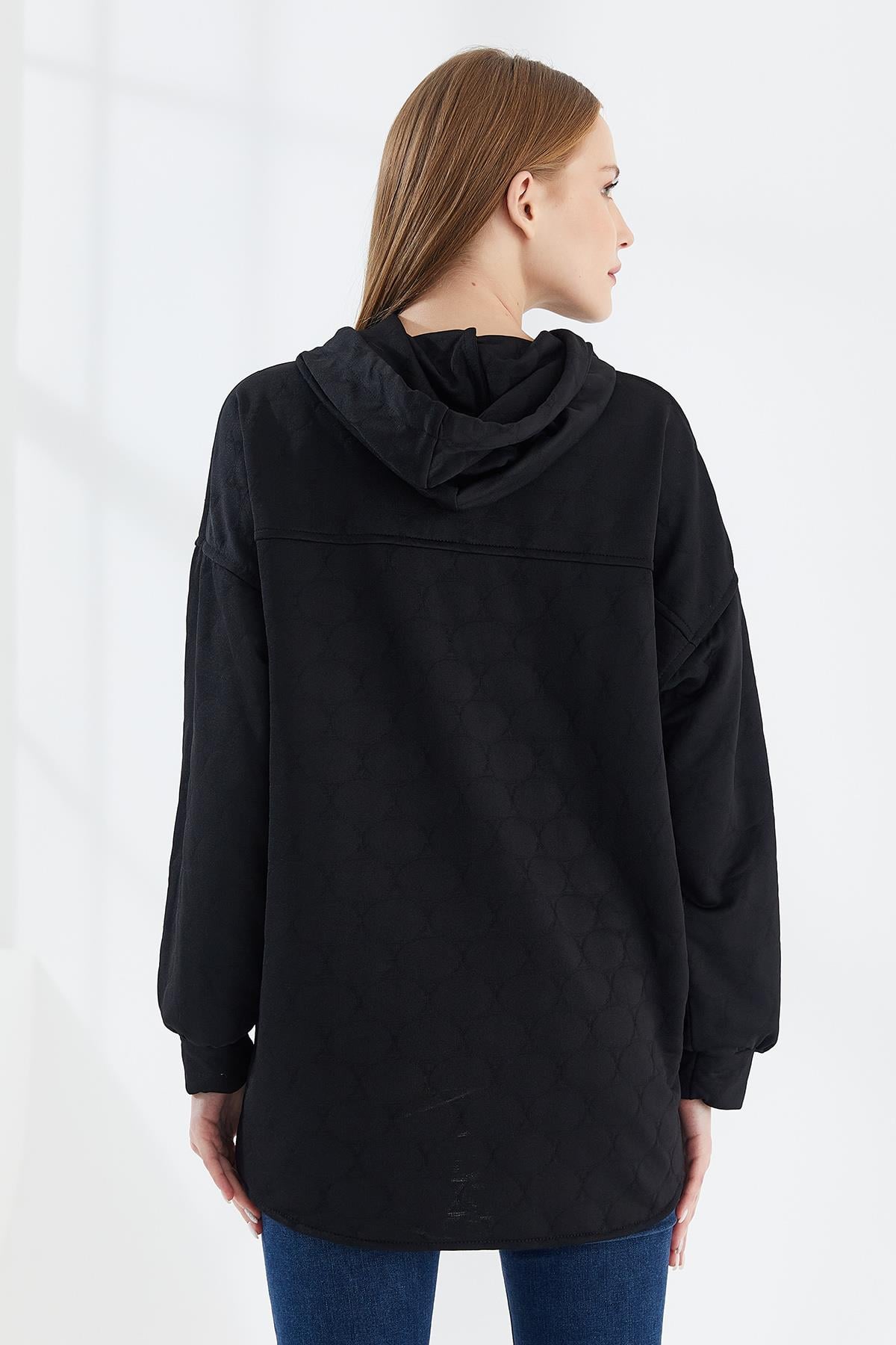 DADALİ Yuvarlak Desen Kapüşonlu Sweat Siyah