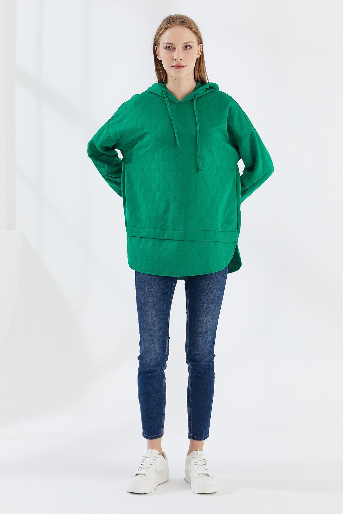 DADALİ Yuvarlak Desen Kapüşonlu Sweat Benetton Yeşil