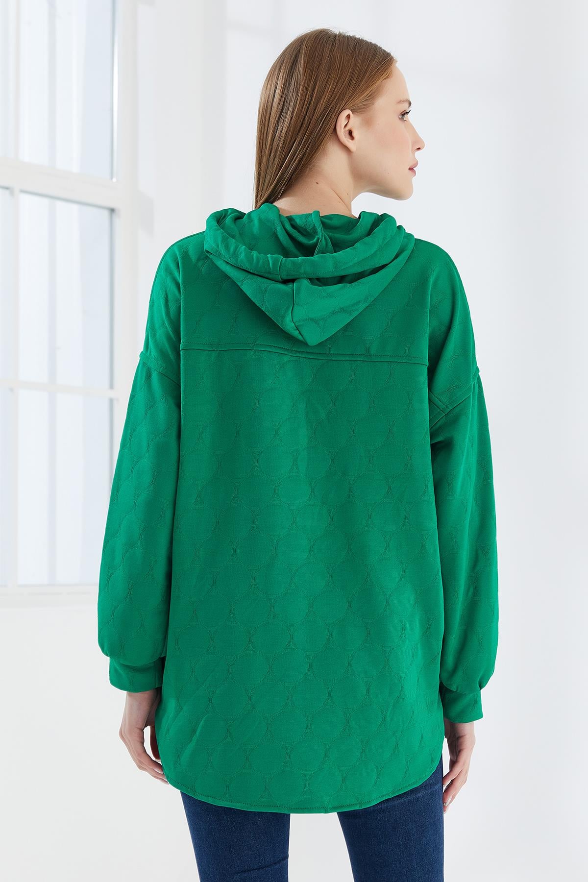 DADALİ Yuvarlak Desen Kapüşonlu Sweat Benetton Yeşil