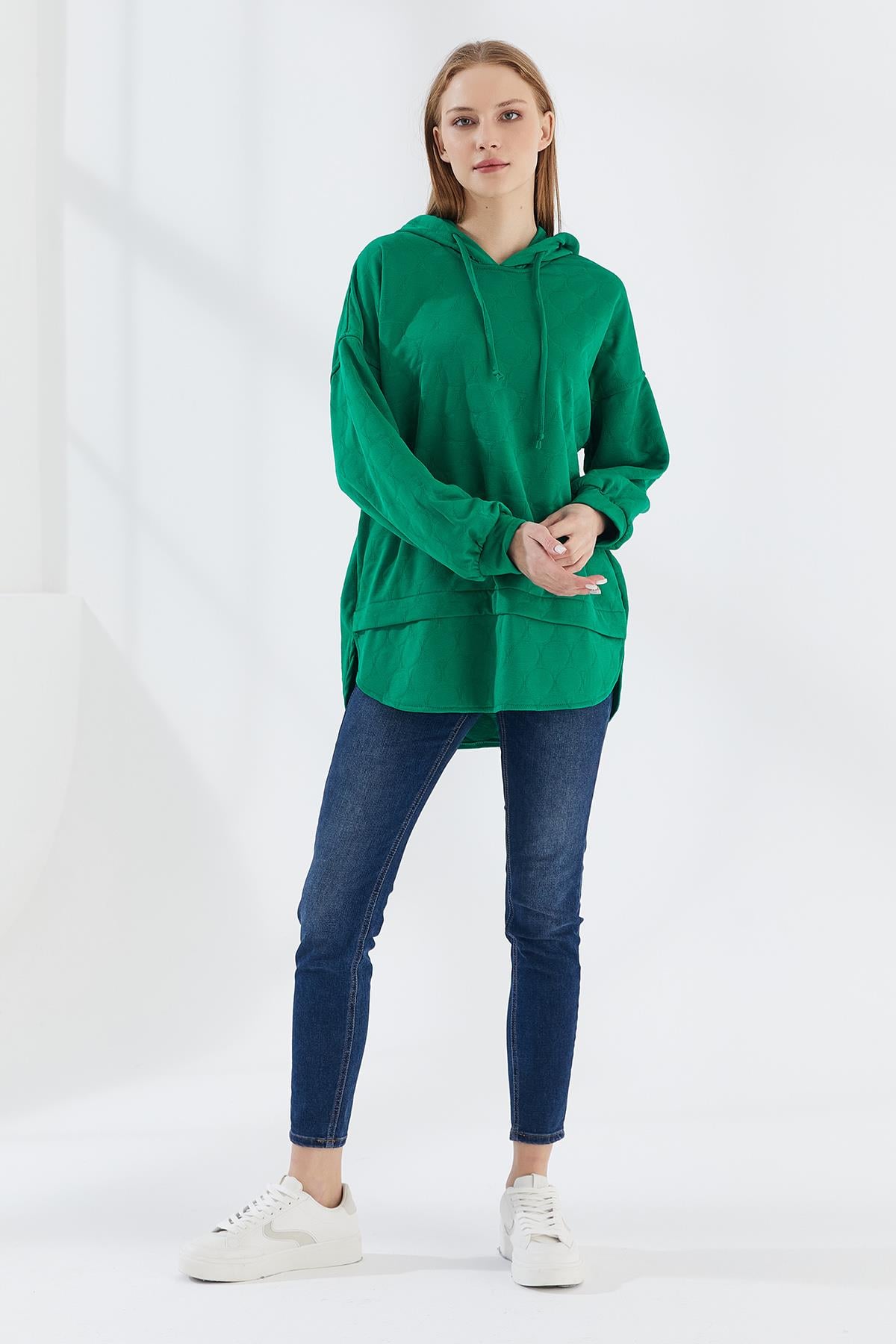 DADALİ Yuvarlak Desen Kapüşonlu Sweat Benetton Yeşil