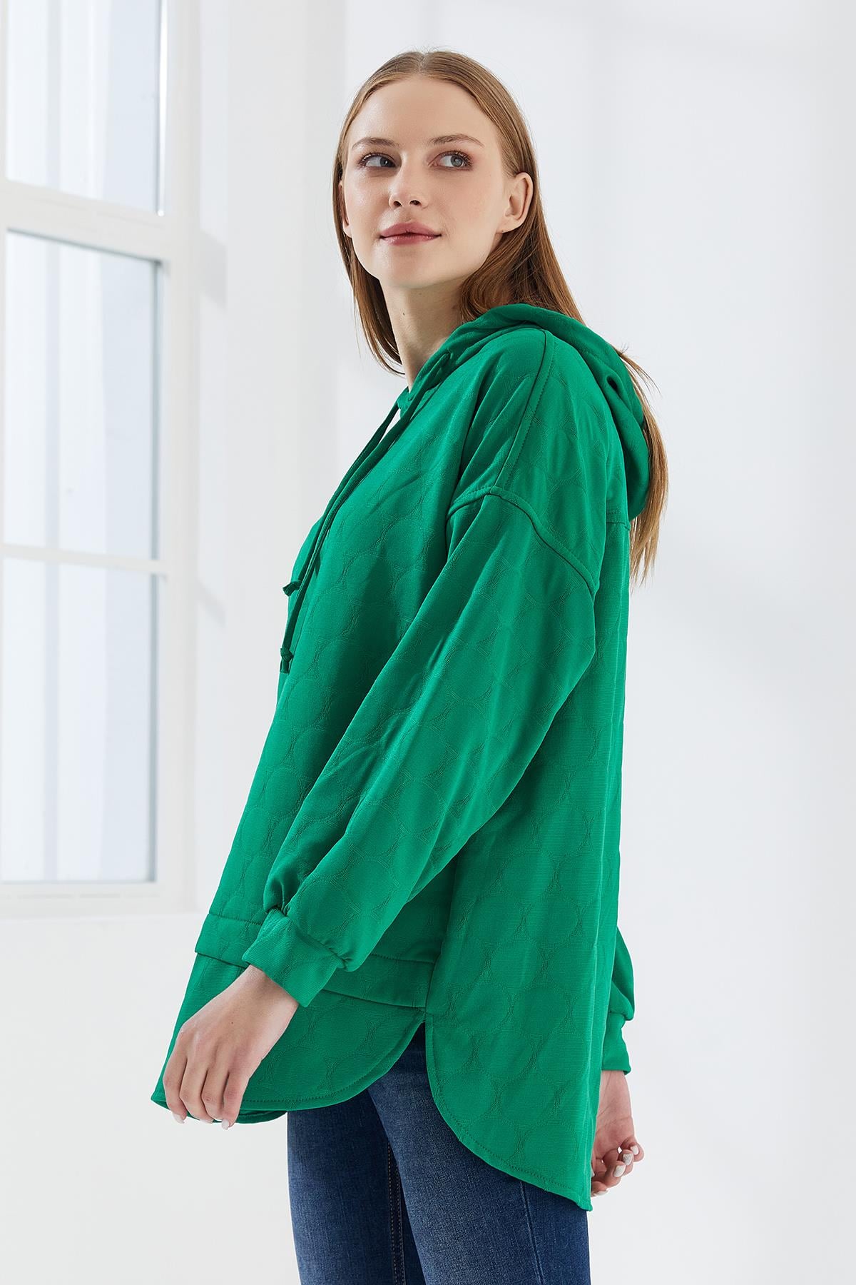 DADALİ Yuvarlak Desen Kapüşonlu Sweat Benetton Yeşil