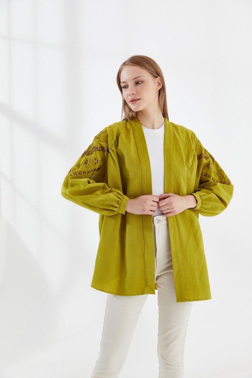 Nakışlı Kimono Yağ Yeşili